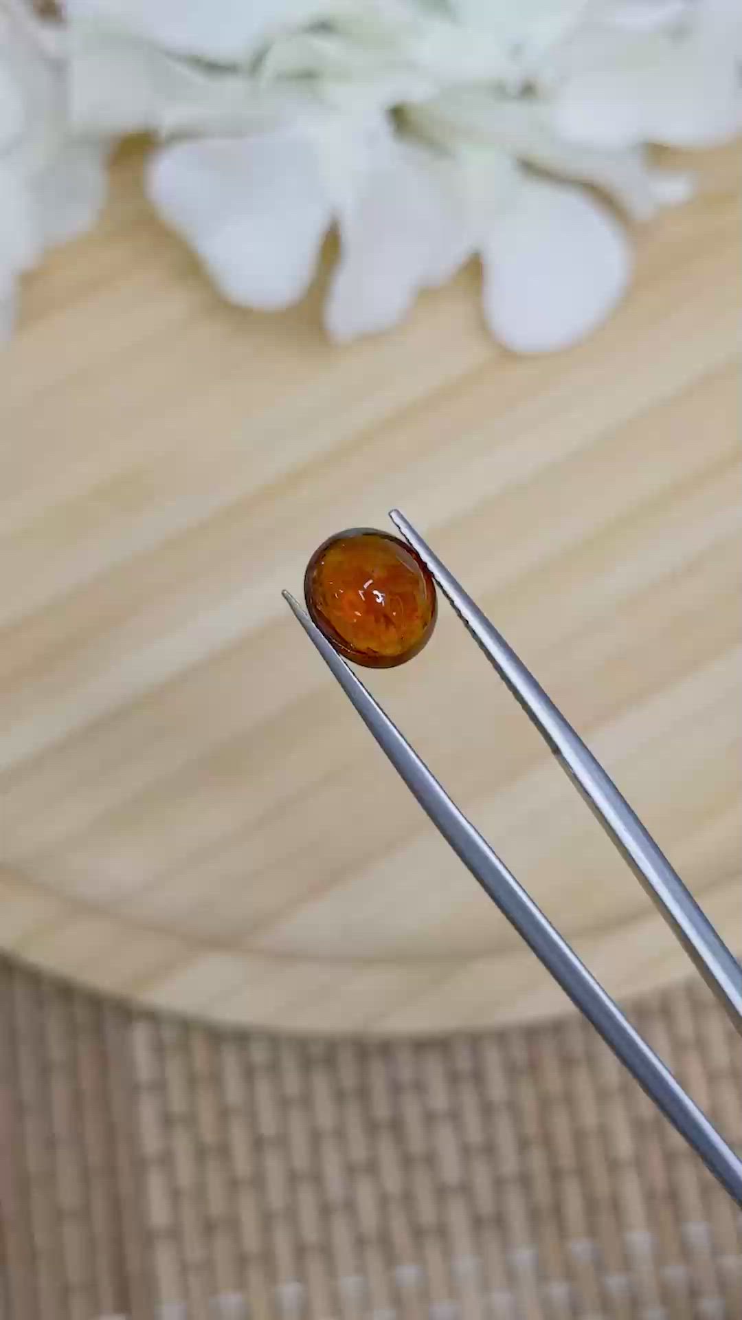 3.73 Ct. Reddish Orange Cabochon Hessonite Garnet from Madagascar Size Video