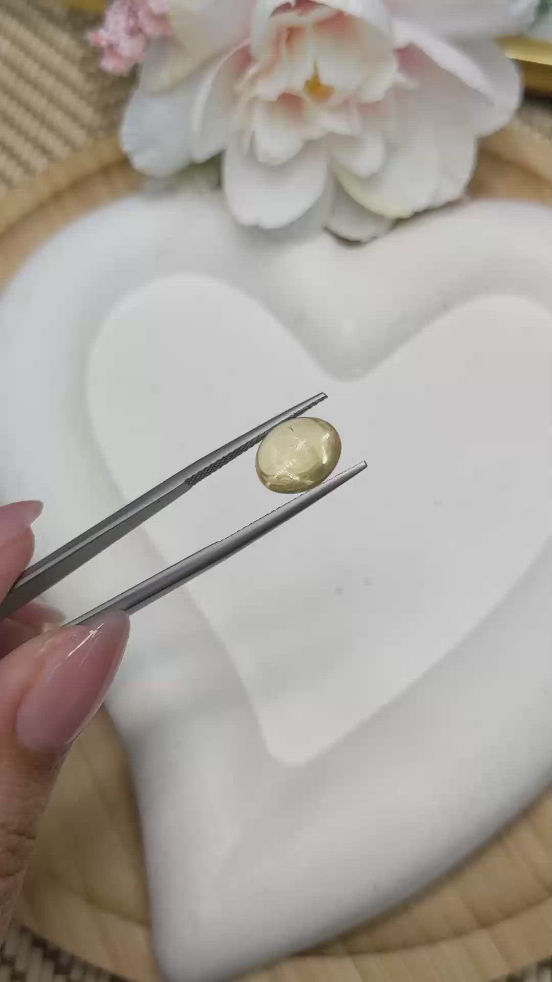 4.41 Ct. Greenish Yellow Cabochon Citrine from Ceylon (Sri Lanka) Size Video