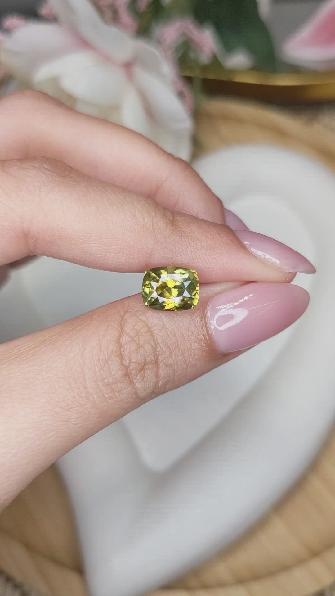 3.00 Ct. Yellowish Green Chrysoberyl from Ceylon (Sri Lanka) Size Video