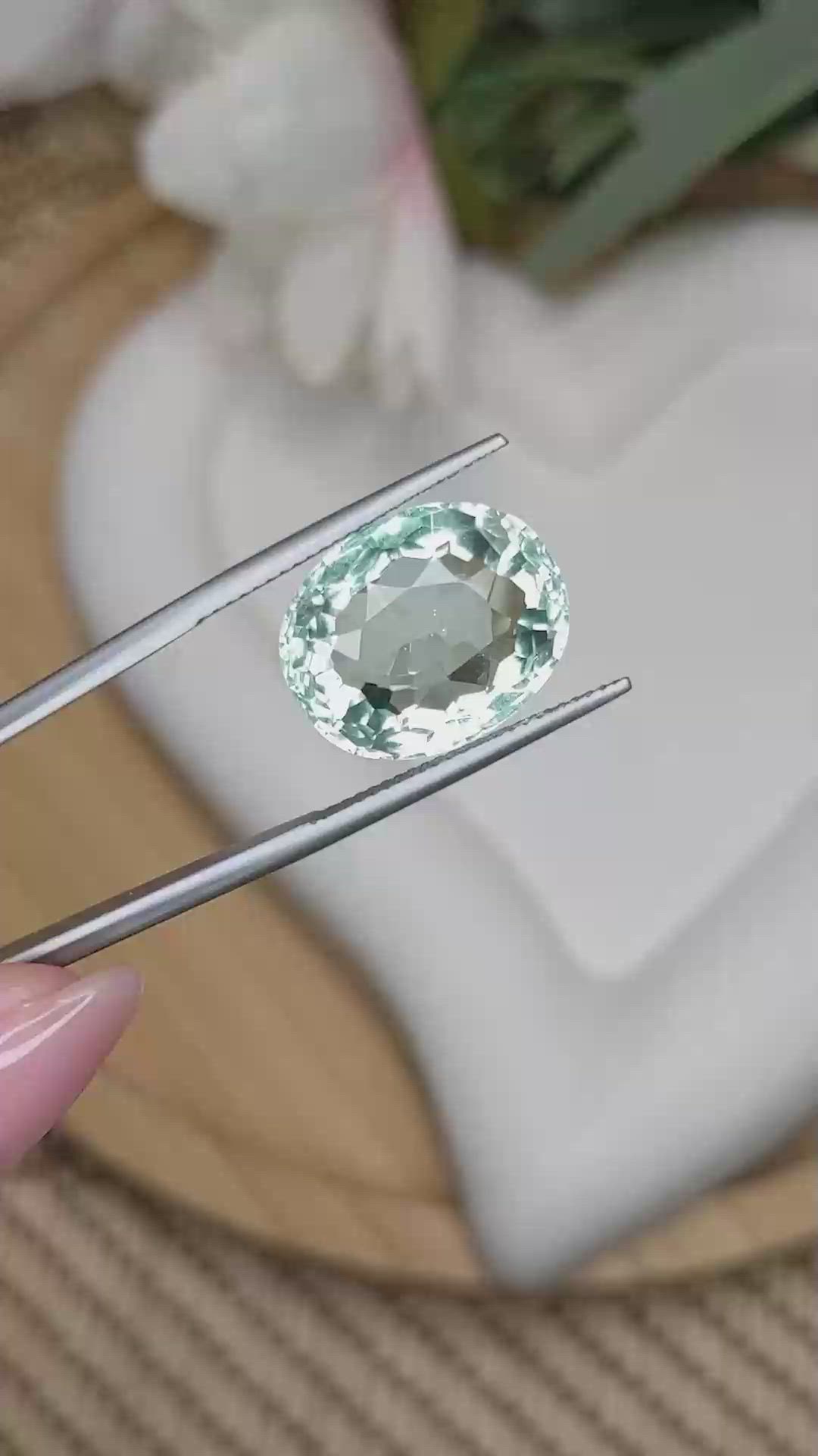 13.48 Ct. Bluish Green Prasiolite from Brazil Size Video