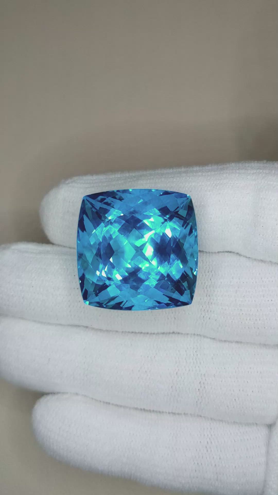 72.62 Ct. Swiss Blue Topaz from Brazil Size Video
