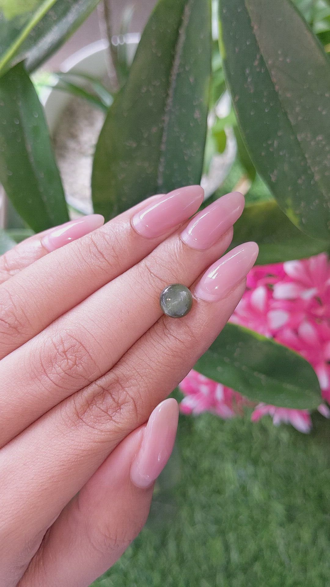 2.42 Ct. Green Cabochon Chrysoberyl from Ceylon (Sri Lanka) Size Video