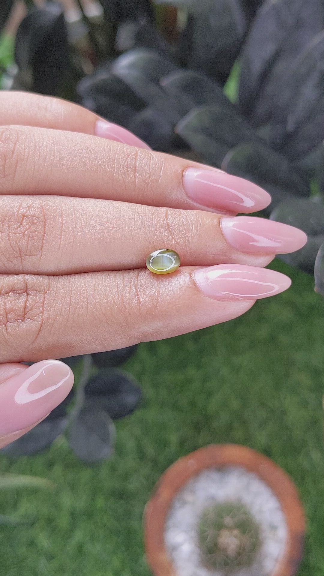 1.14 Ct. Yellowish Green Cabochon Chrysoberyl from Tanzania Size Video