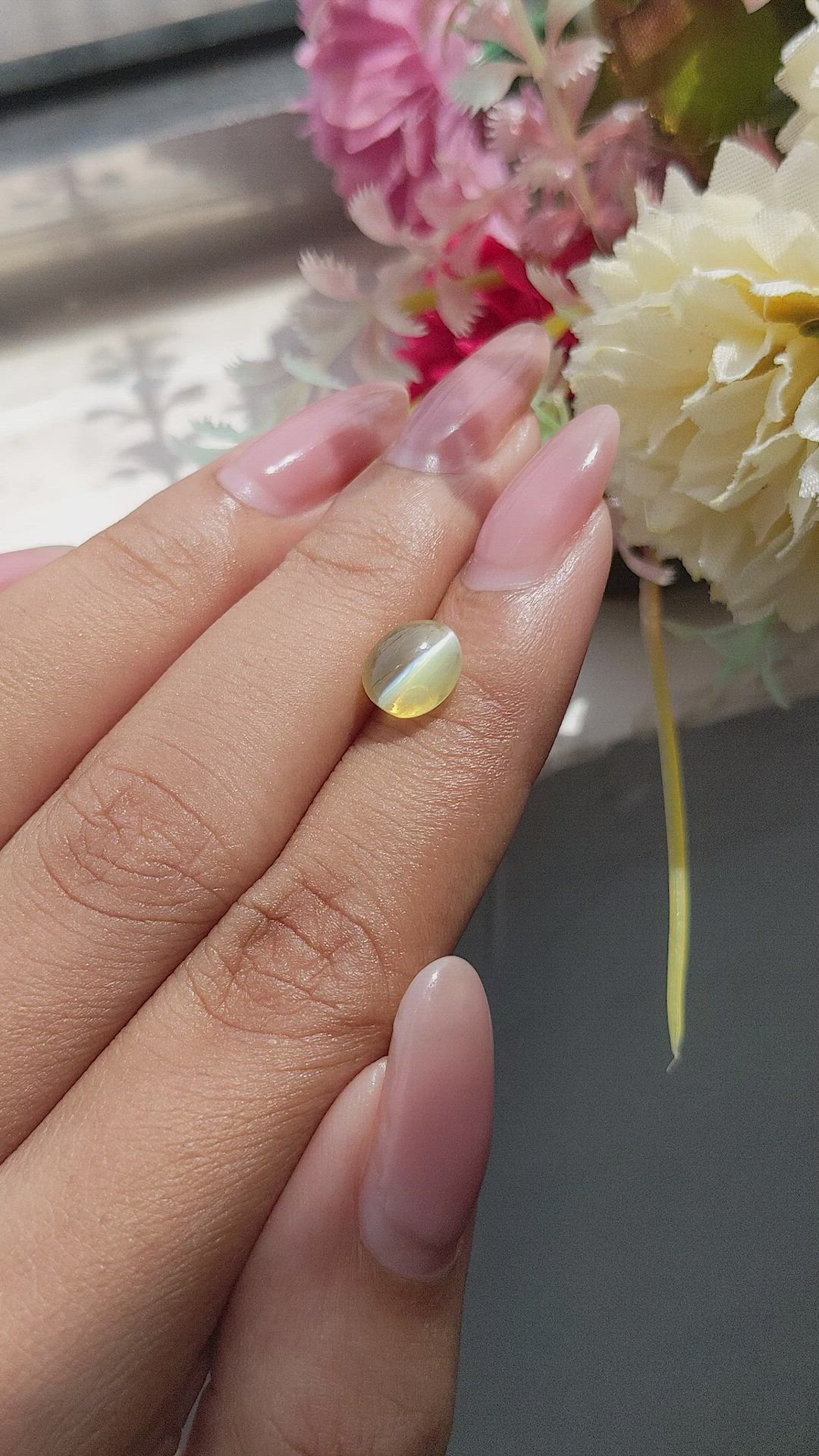 2.55 Ct. Yellowish Green Cabochon Chrysoberyl from Tanzania Size Video