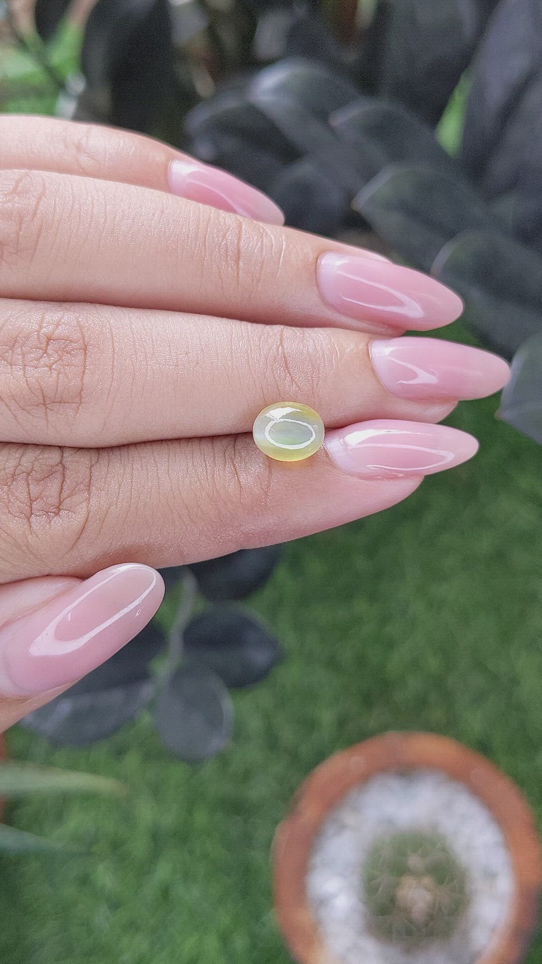 2.55 Ct. Yellowish Green Cabochon Chrysoberyl from Tanzania Size Video