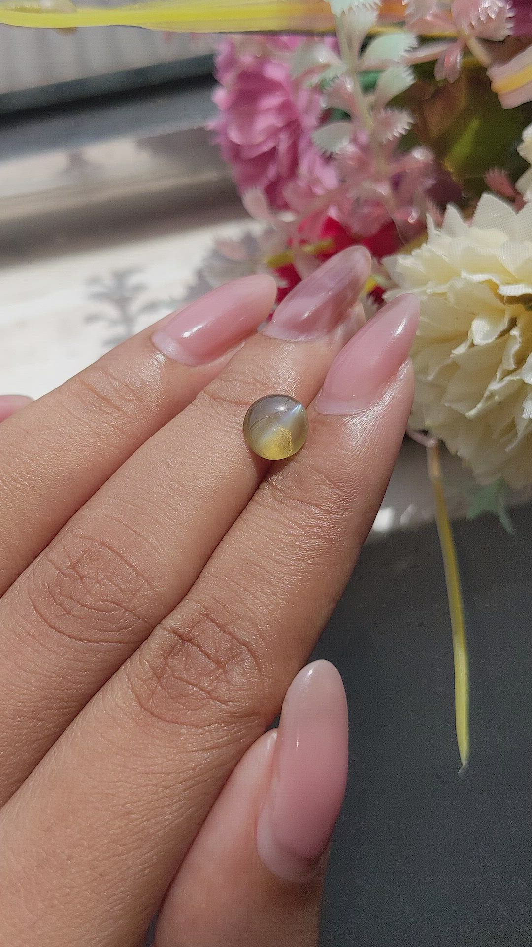 2.09 Ct. Yellowish Green Cabochon Chrysoberyl from Tanzania Size Video