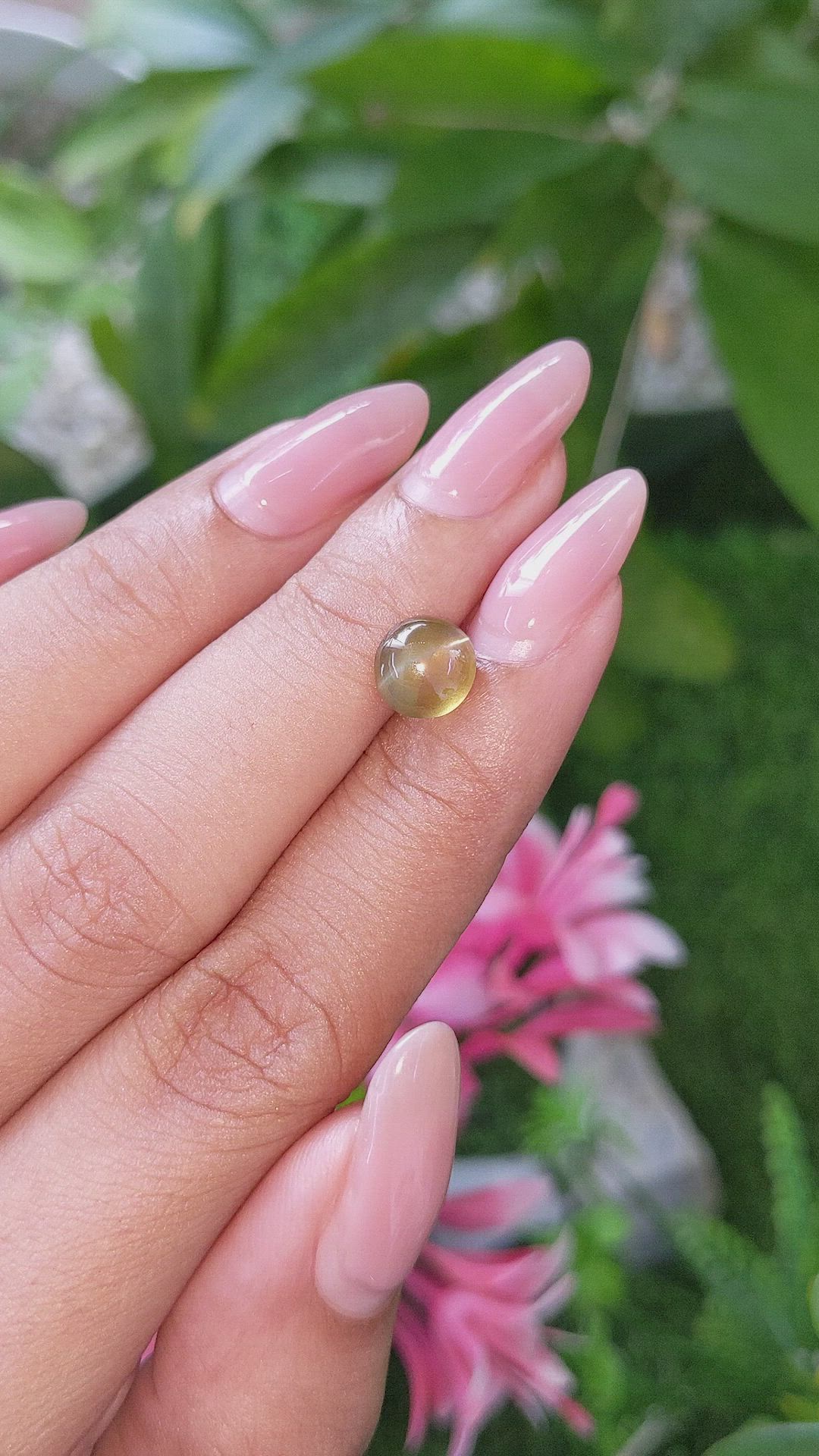 2.09 Ct. Yellowish Green Cabochon Chrysoberyl from Tanzania Size Video