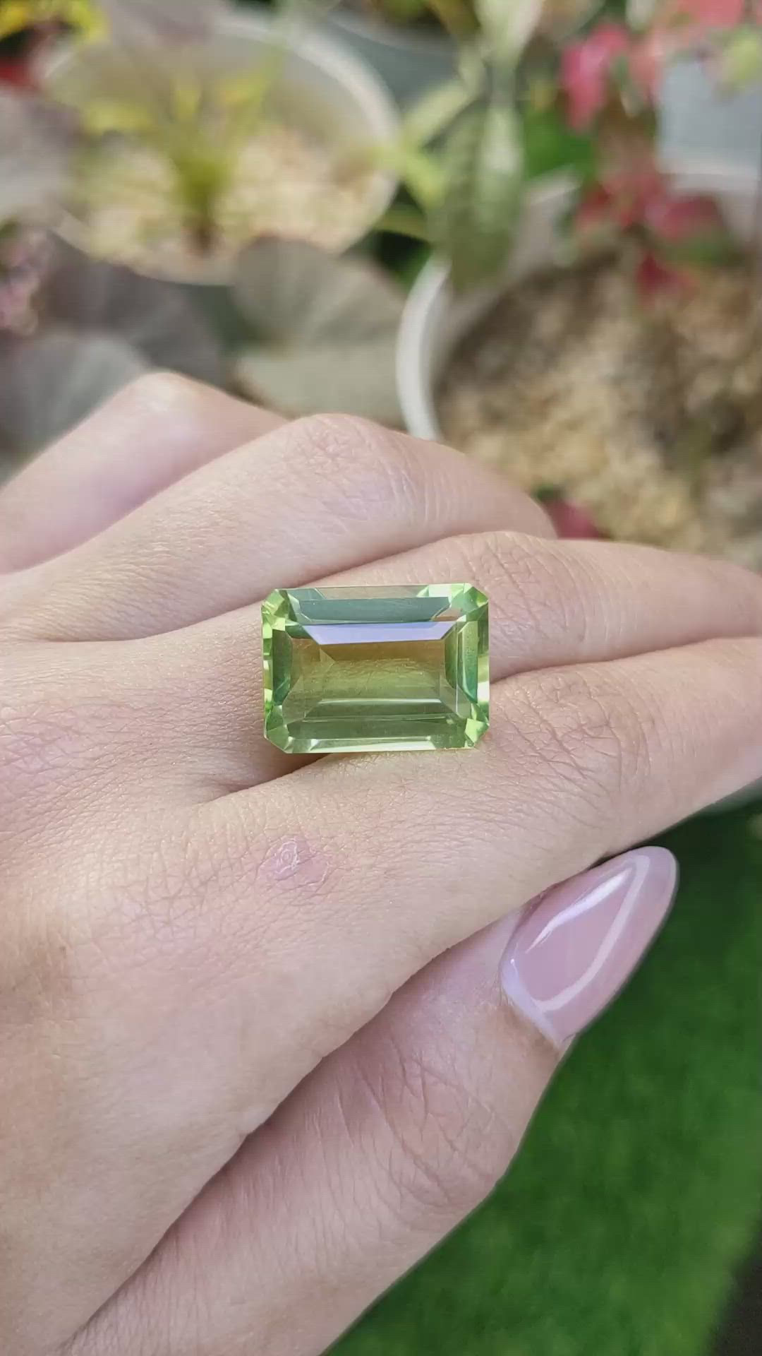 16.57 Ct. Yellowish Green Prasiolite from Brazil Size Video