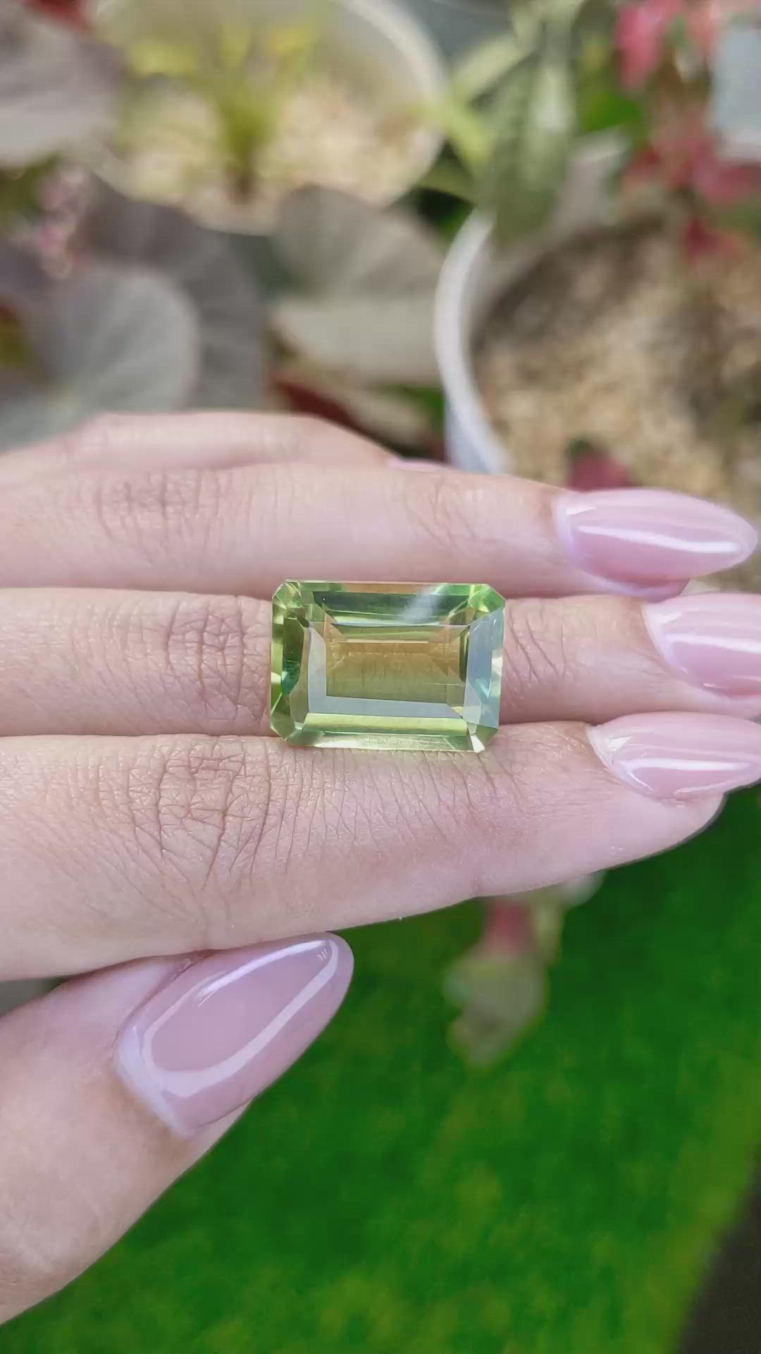 16.57 Ct. Yellowish Green Prasiolite from Brazil Size Video