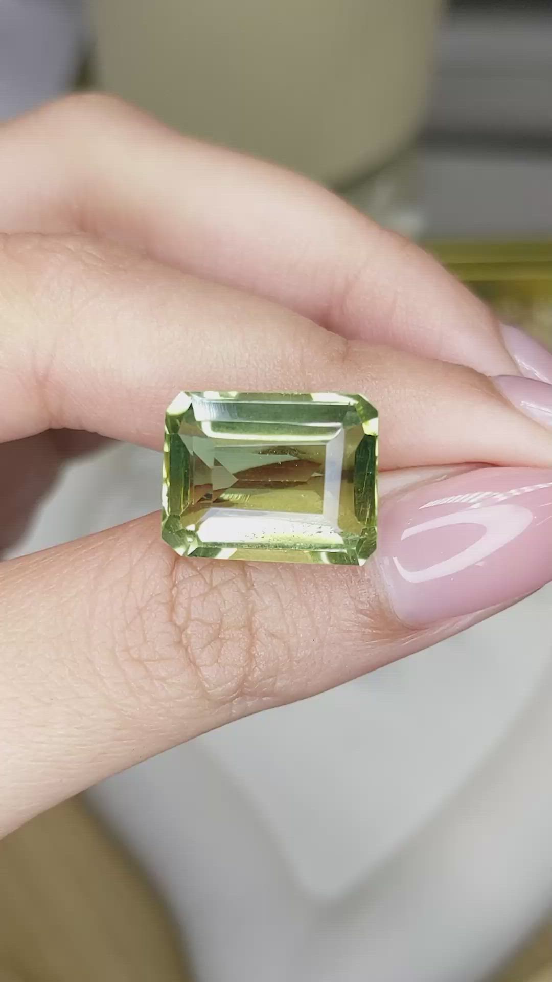 12.29 Ct. Yellowish Green Prasiolite from Madagascar Size Video