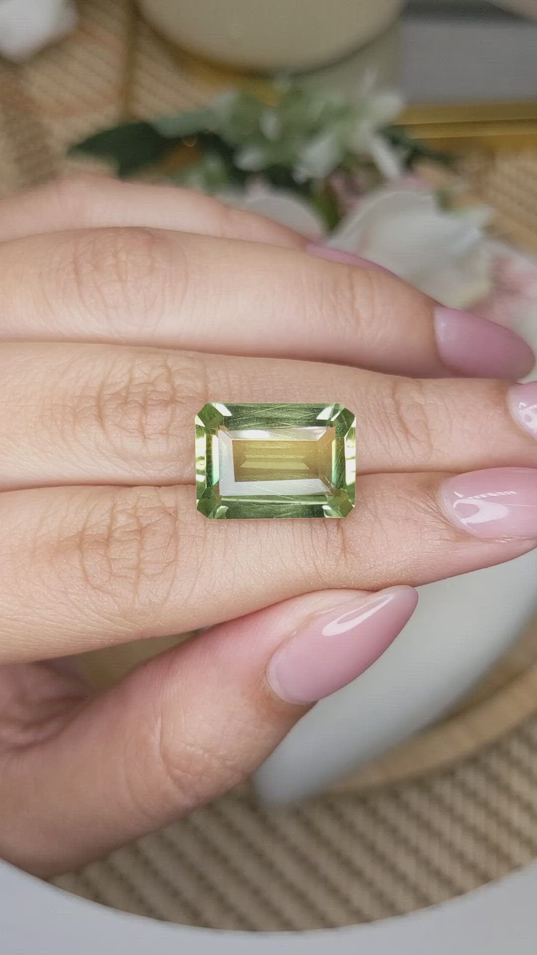 10.17 Ct. Yellowish Green Prasiolite from Brazil Size Video