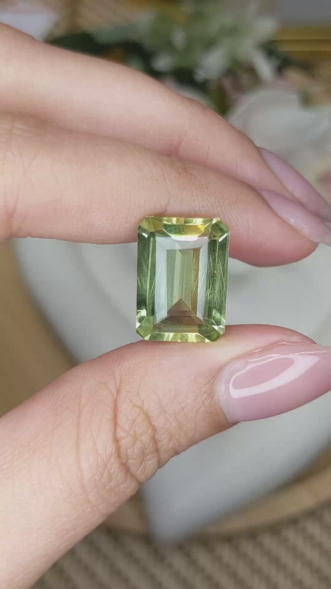 10.17 Ct. Yellowish Green Prasiolite from Brazil Size Video