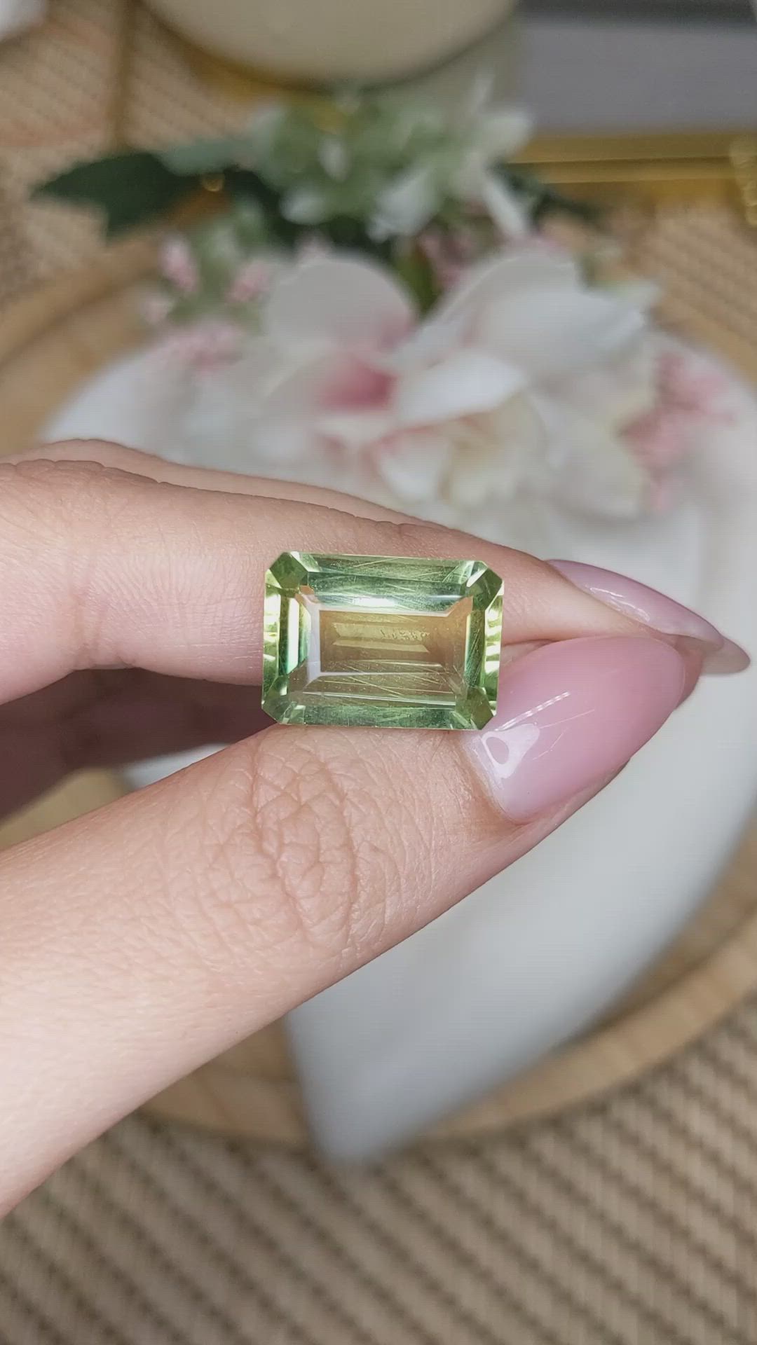 10.17 Ct. Yellowish Green Prasiolite from Brazil Size Video