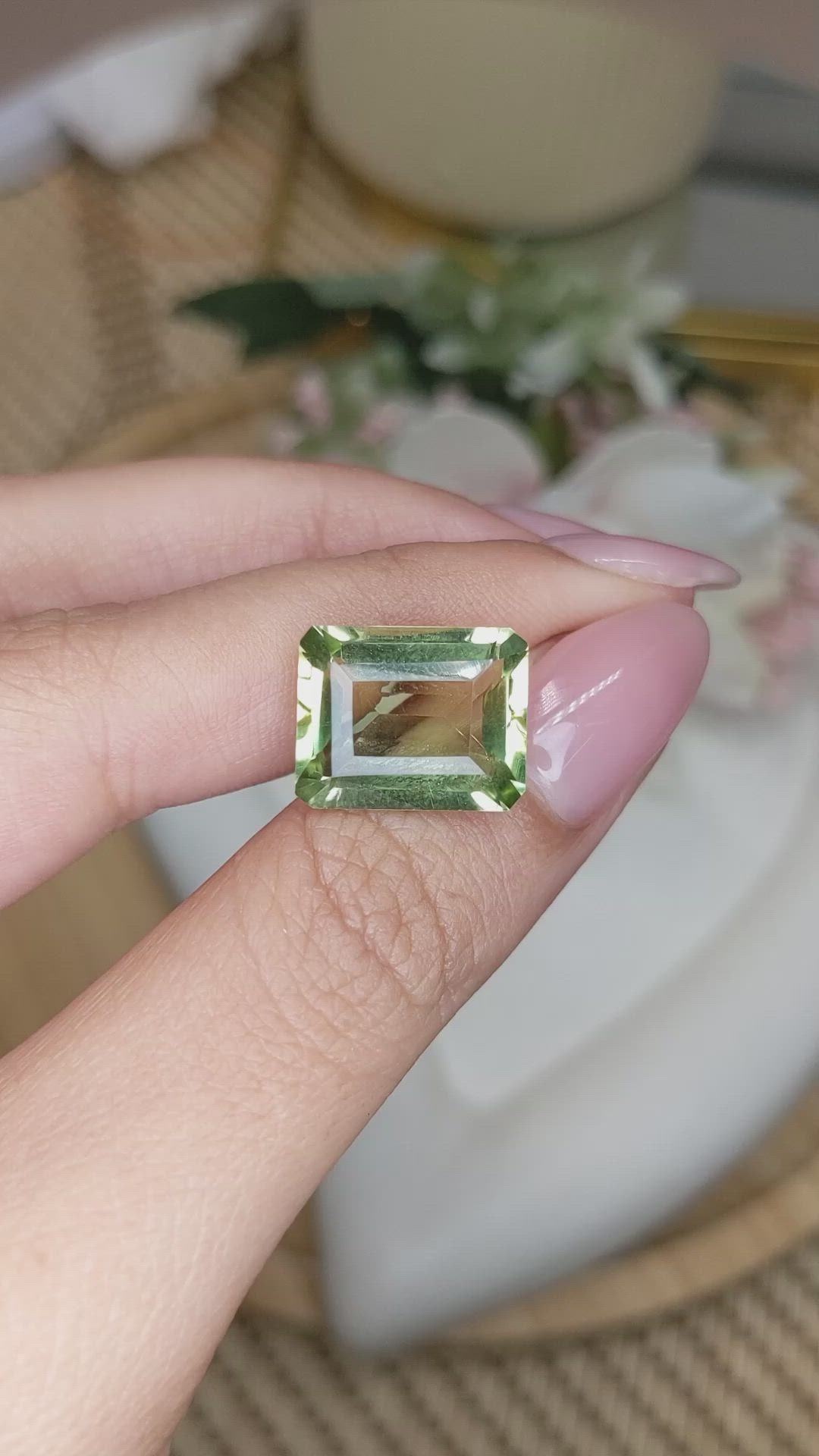8.96 Ct. Yellowish Green Prasiolite from Madagascar Size Video