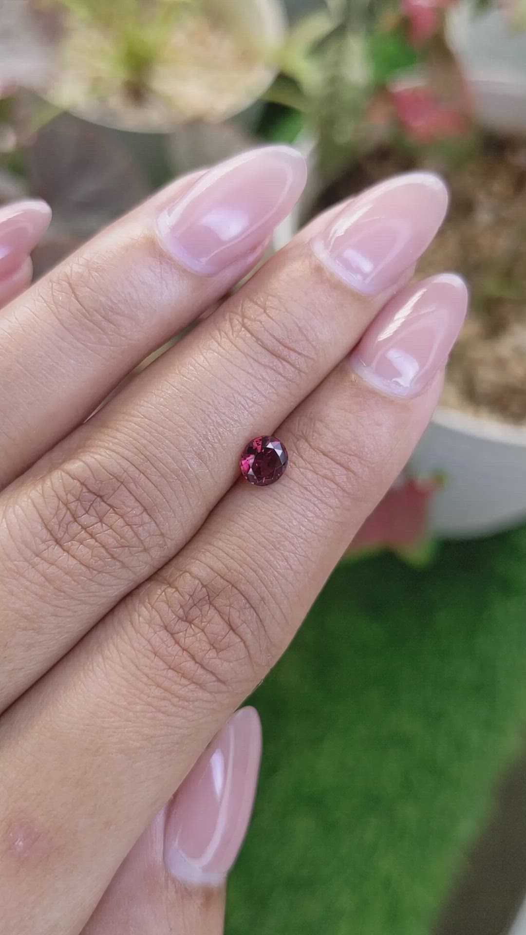 0.72 Ct. Purplish Red Rhodolite Garnet from Ceylon (Sri Lanka) Size Video