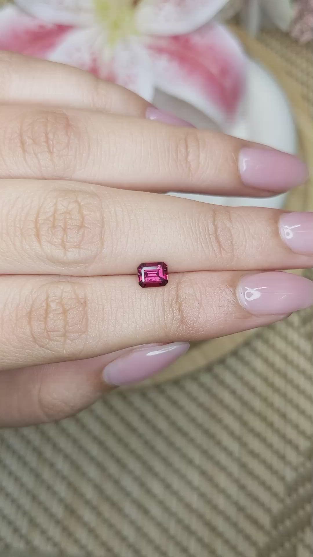 0.77 Ct. Purplish Pink Rhodolite Garnet from Ceylon (Sri Lanka) Size Video
