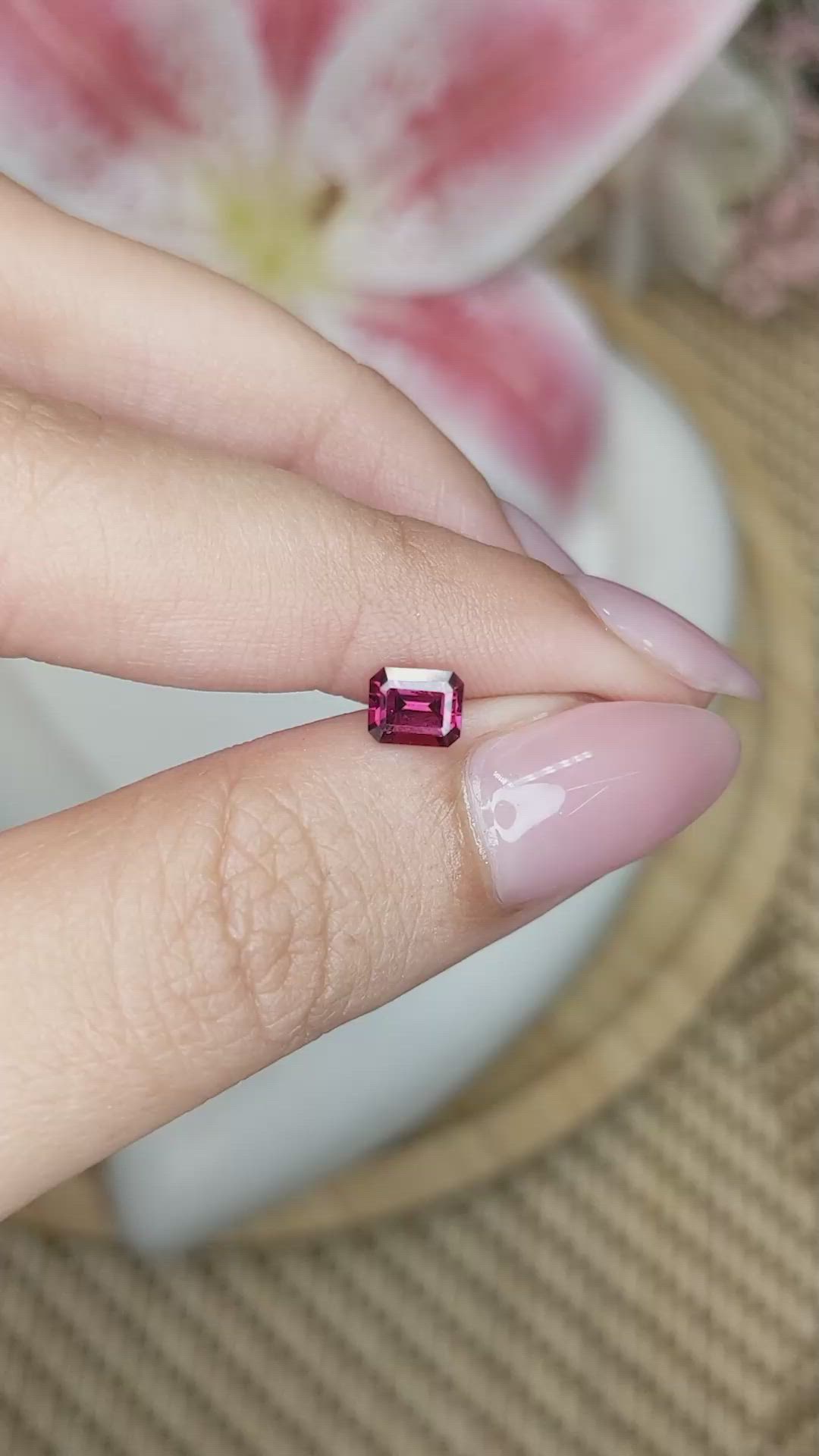 0.77 Ct. Purplish Pink Rhodolite Garnet from Ceylon (Sri Lanka) Size Video