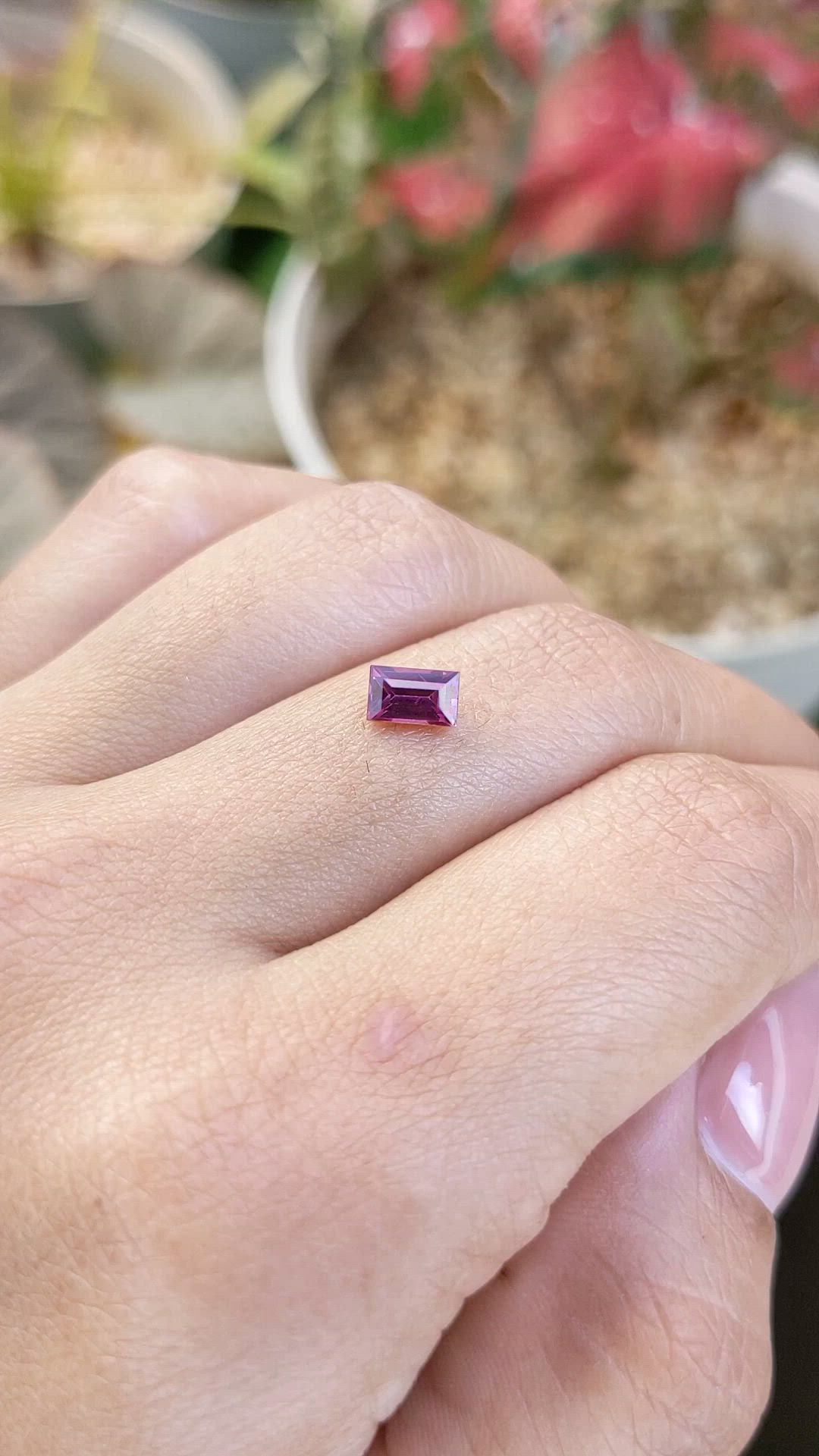 0.74 Ct. Pinkish Purple Rhodolite Garnet from Ceylon (Sri Lanka) Size Video