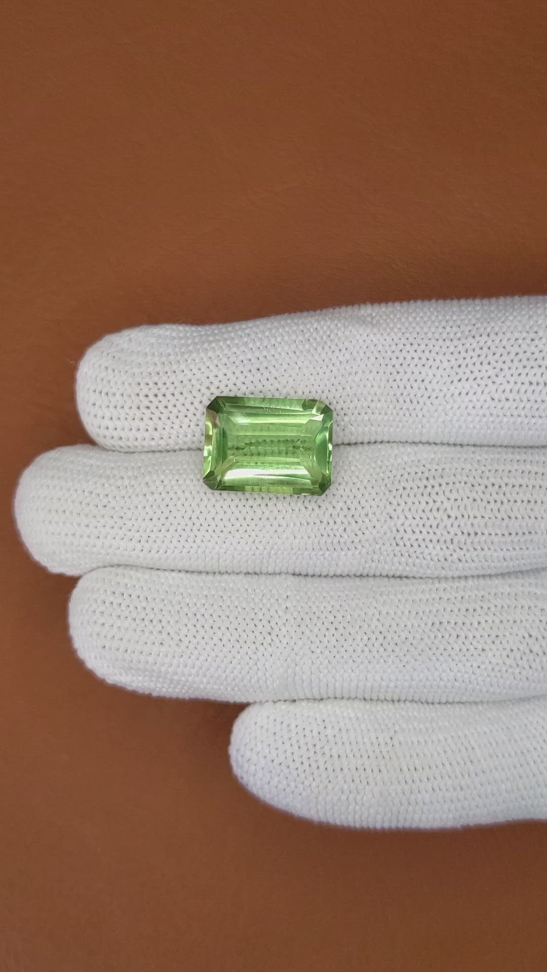 10.80 Ct. Yellowish Green Prasiolite from Brazil Size Video