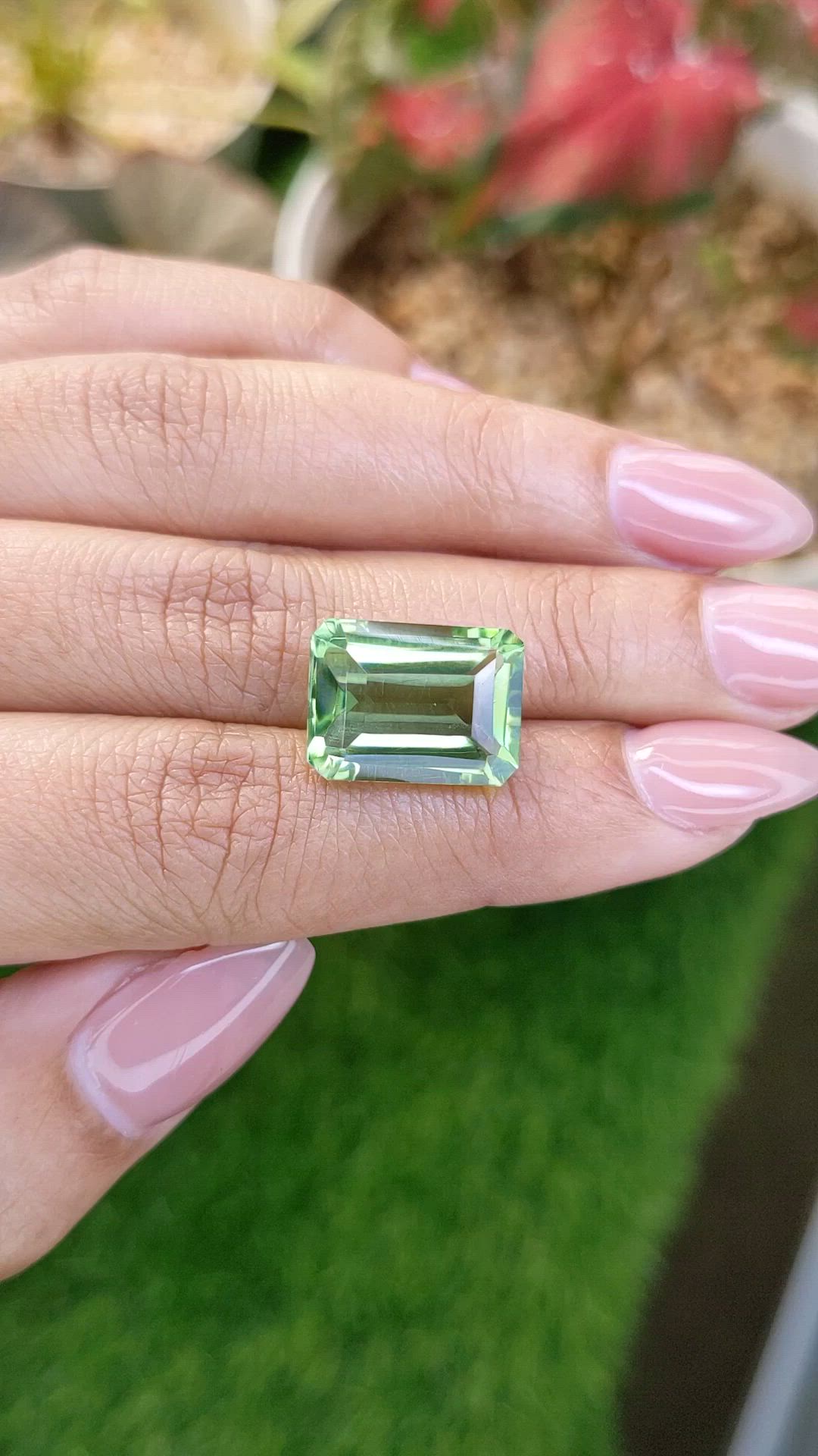 10.80 Ct. Yellowish Green Prasiolite from Brazil Size Video