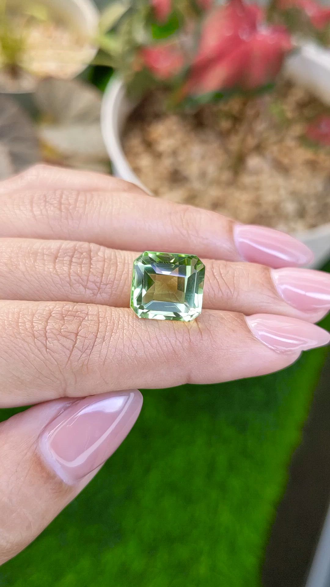 10.75 Ct. Yellowish Green Prasiolite from Brazil Size Video