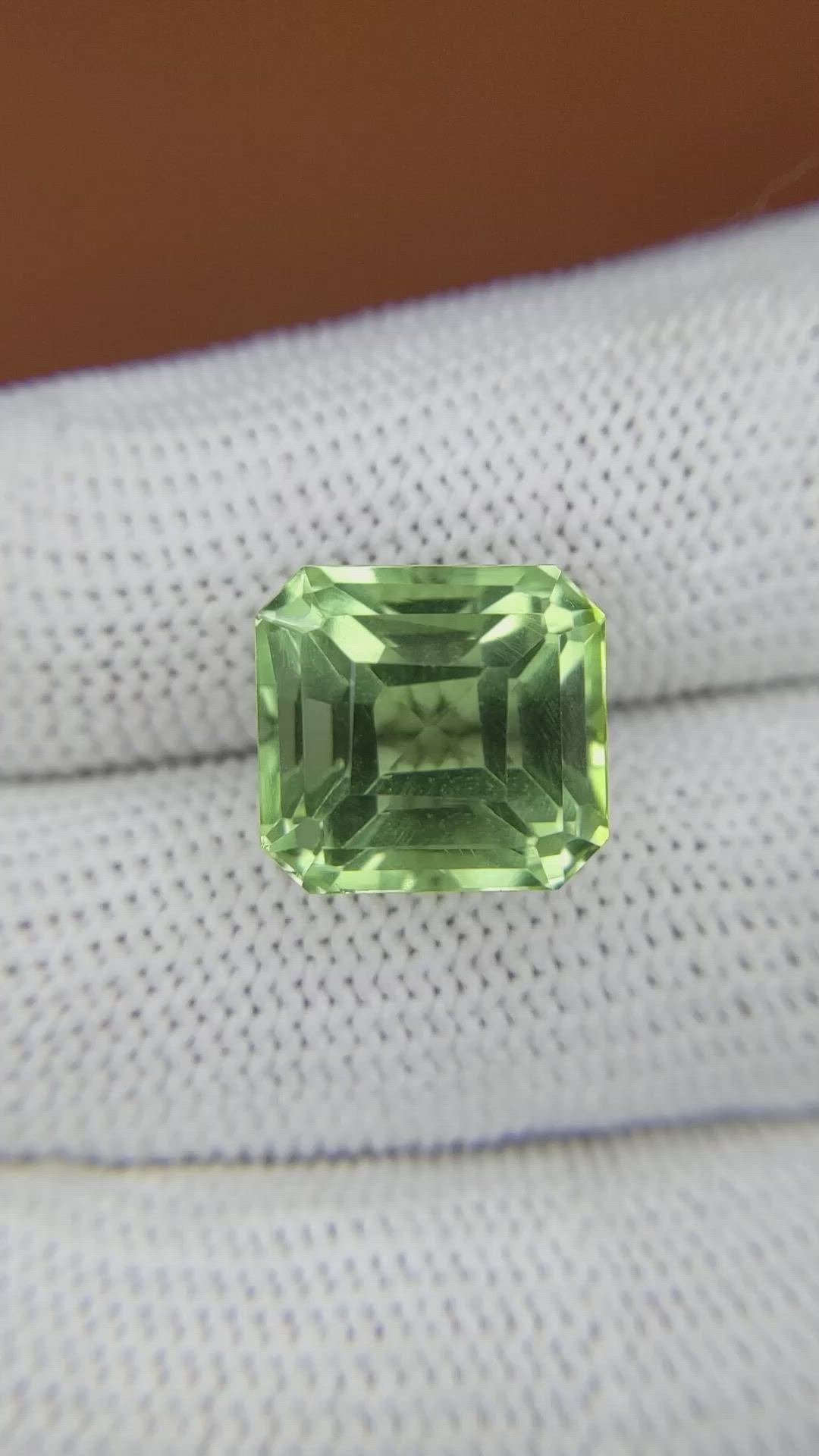 10.75 Ct. Yellowish Green Prasiolite from Brazil Size Video
