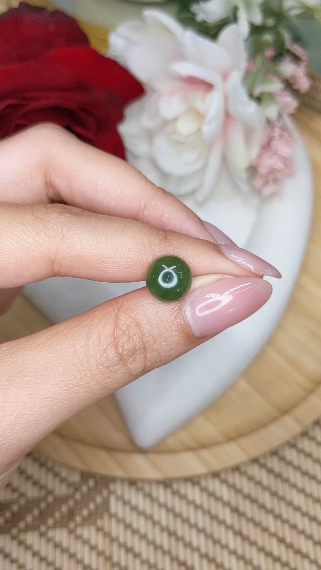 3.29 Ct. Green Cabochon Jade from Burma (Myanmar) Size Video