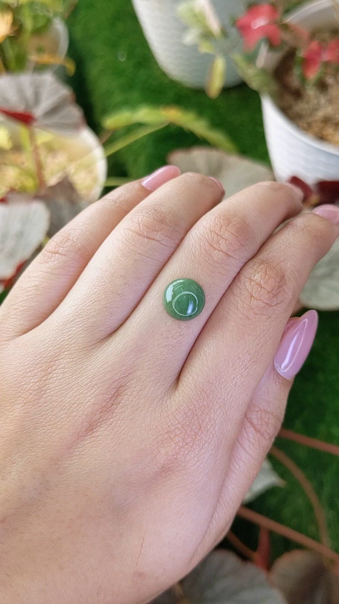 3.19 Ct. Green Cabochon Jade from Burma (Myanmar) Size Video
