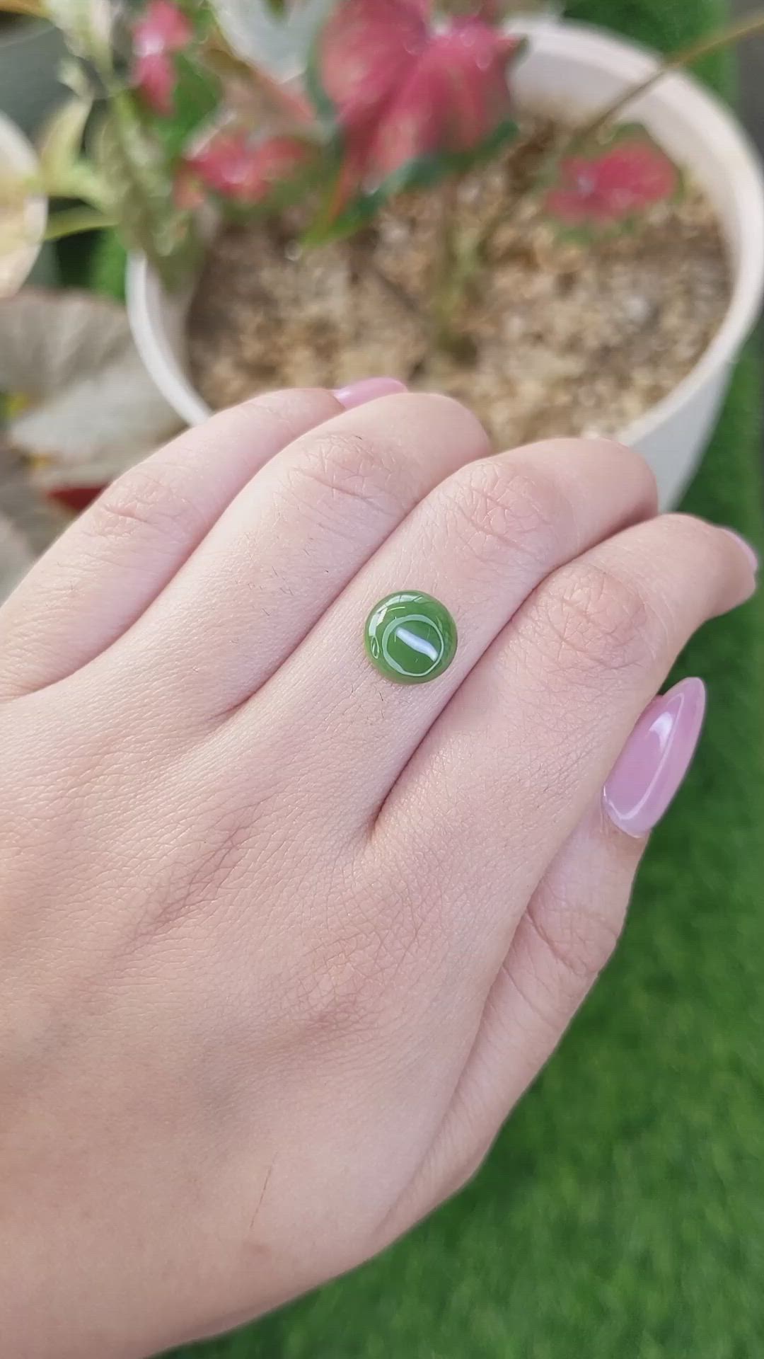 2.89 Ct. Green Cabochon Jade from Burma (Myanmar) Size Video