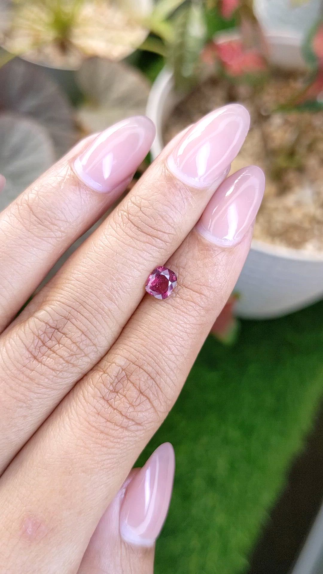 0.67 Ct. Purplish Pink Rhodolite Garnet from Ceylon (Sri Lanka) Size Video