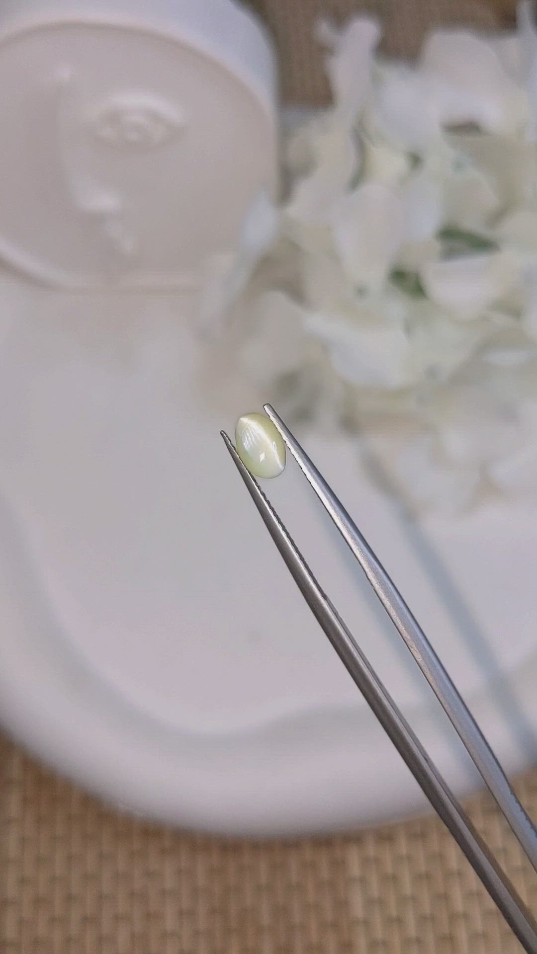 0.83 Ct. Yellowish Green Cabochon Chrysoberyl from Ceylon (Sri Lanka) Size Video