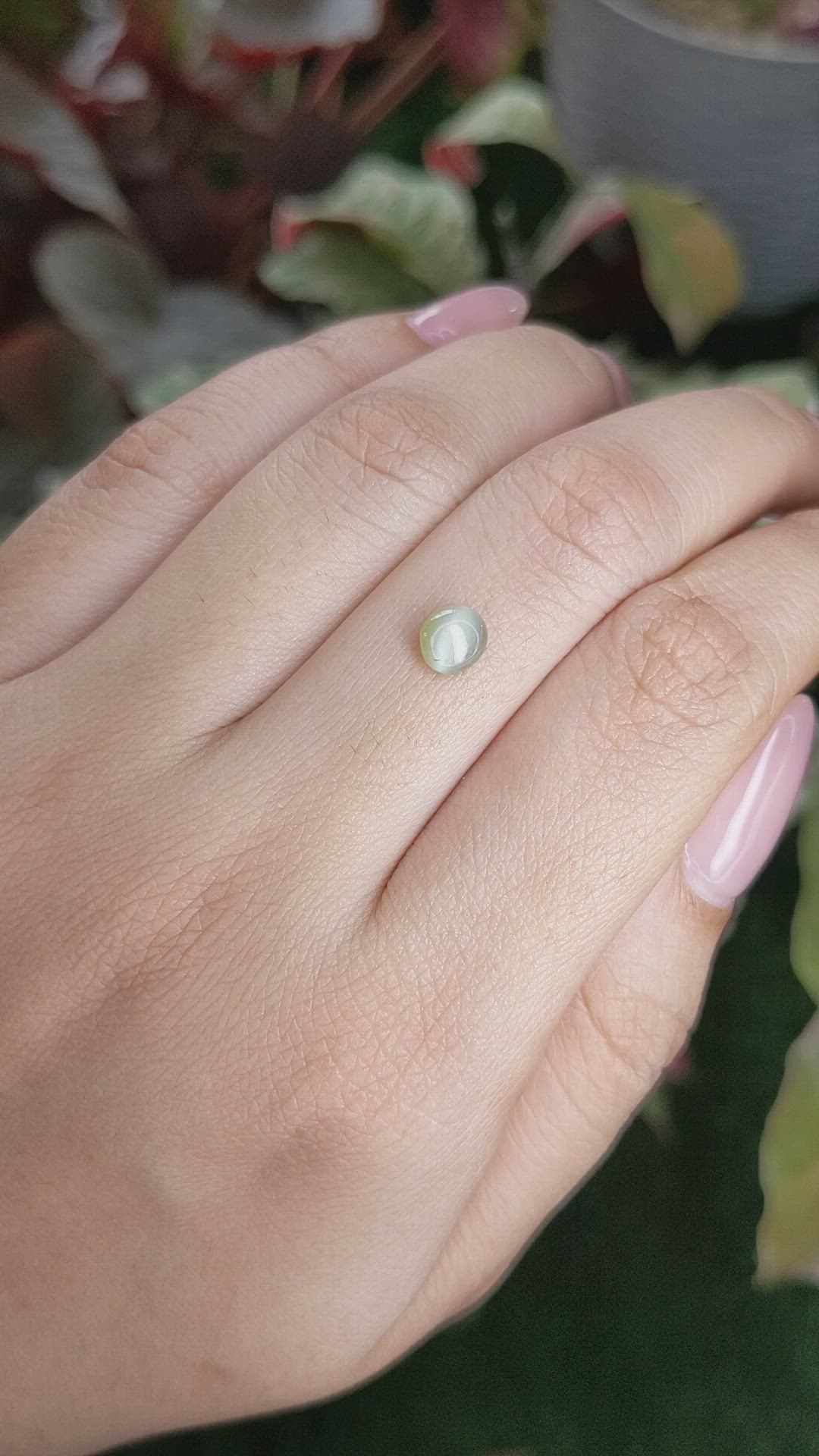 0.82 Ct. Yellowish Green Cabochon Chrysoberyl from Ceylon (Sri Lanka) Size Video