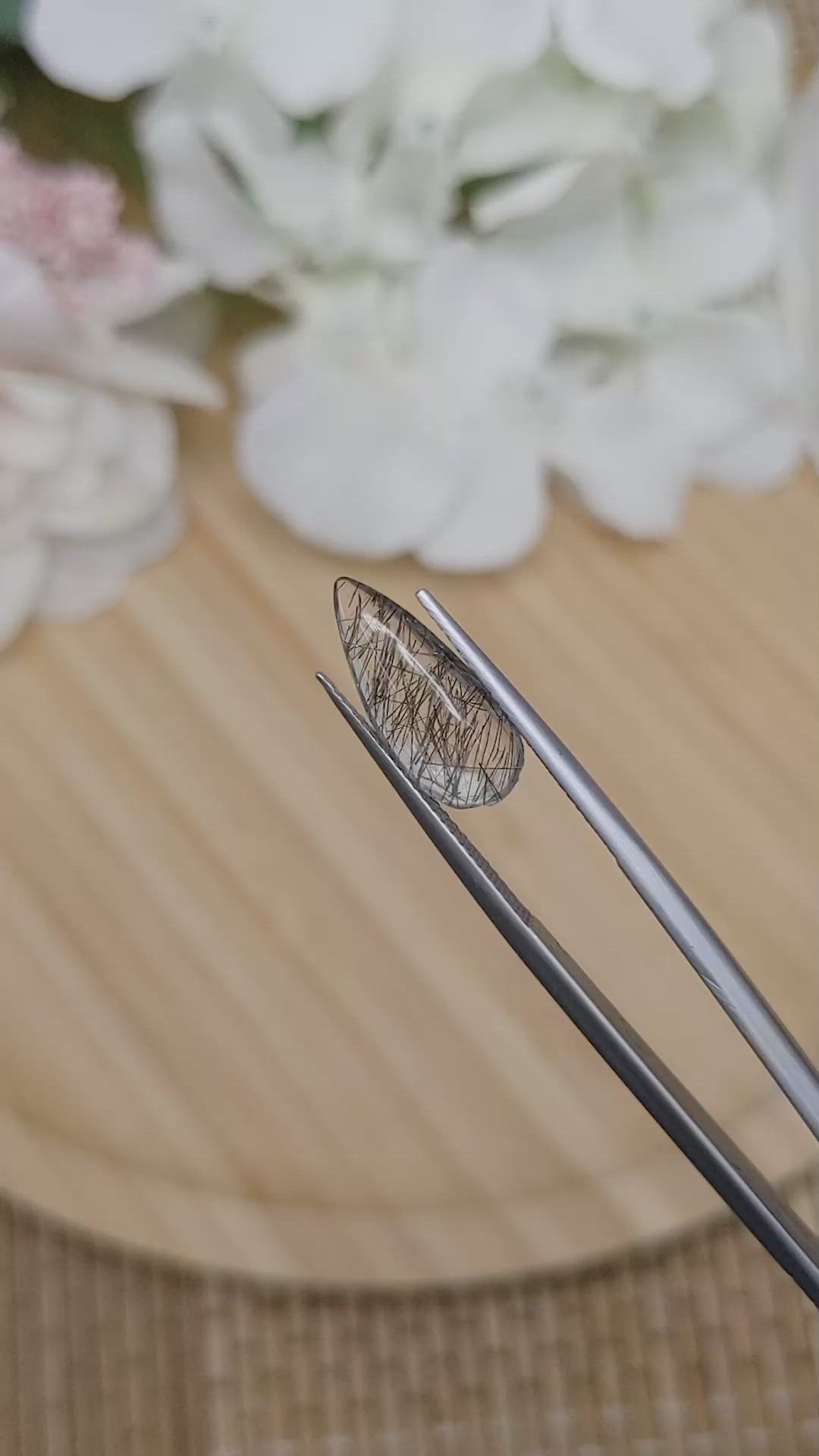 2.40 Ct. White Cabochon Rutilated Quartz from Ceylon (Sri Lanka) Size Video