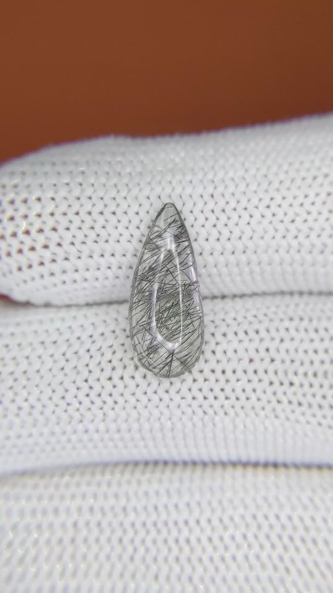 2.40 Ct. White Cabochon Rutilated Quartz from Ceylon (Sri Lanka) Size Video