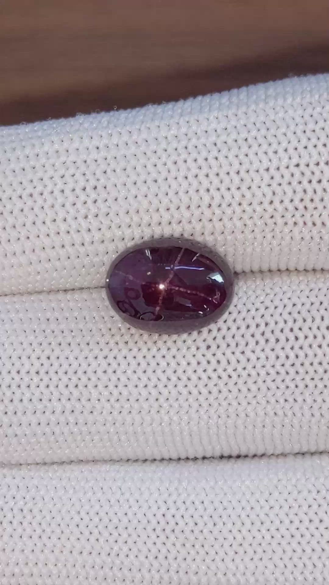 7.99 Ct. Purplish Red Star Garnet from Ceylon (Sri Lanka) Size Video