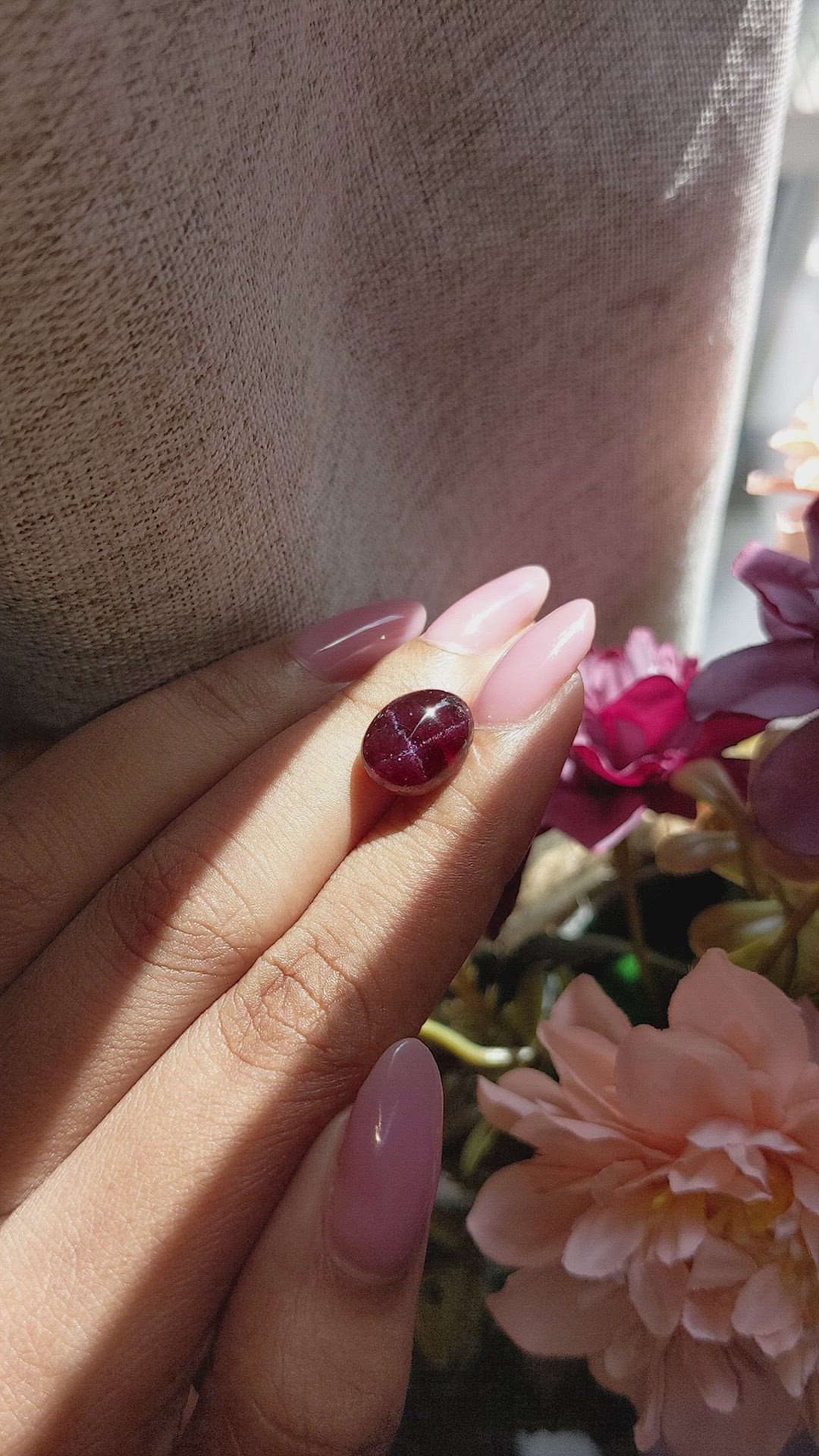 7.99 Ct. Purplish Red Star Garnet from Ceylon (Sri Lanka) Size Video