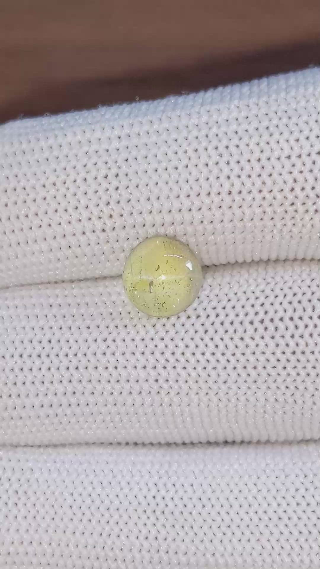 2.28 Ct. Greenish Yellow Cabochon Chrysoberyl from Ceylon (Sri Lanka) Size Video