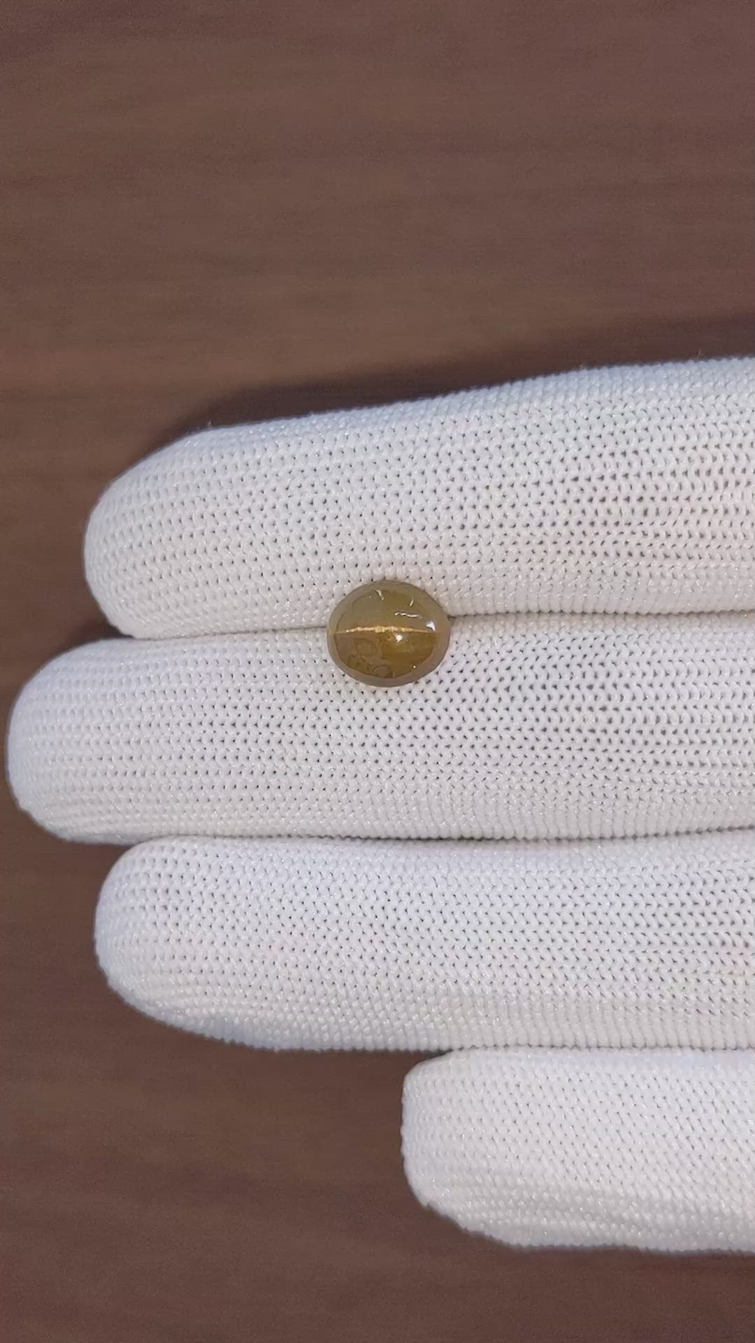 3.65 Ct. Yellowish Brown Cabochon Apatite from Ceylon (Sri Lanka) Size Video