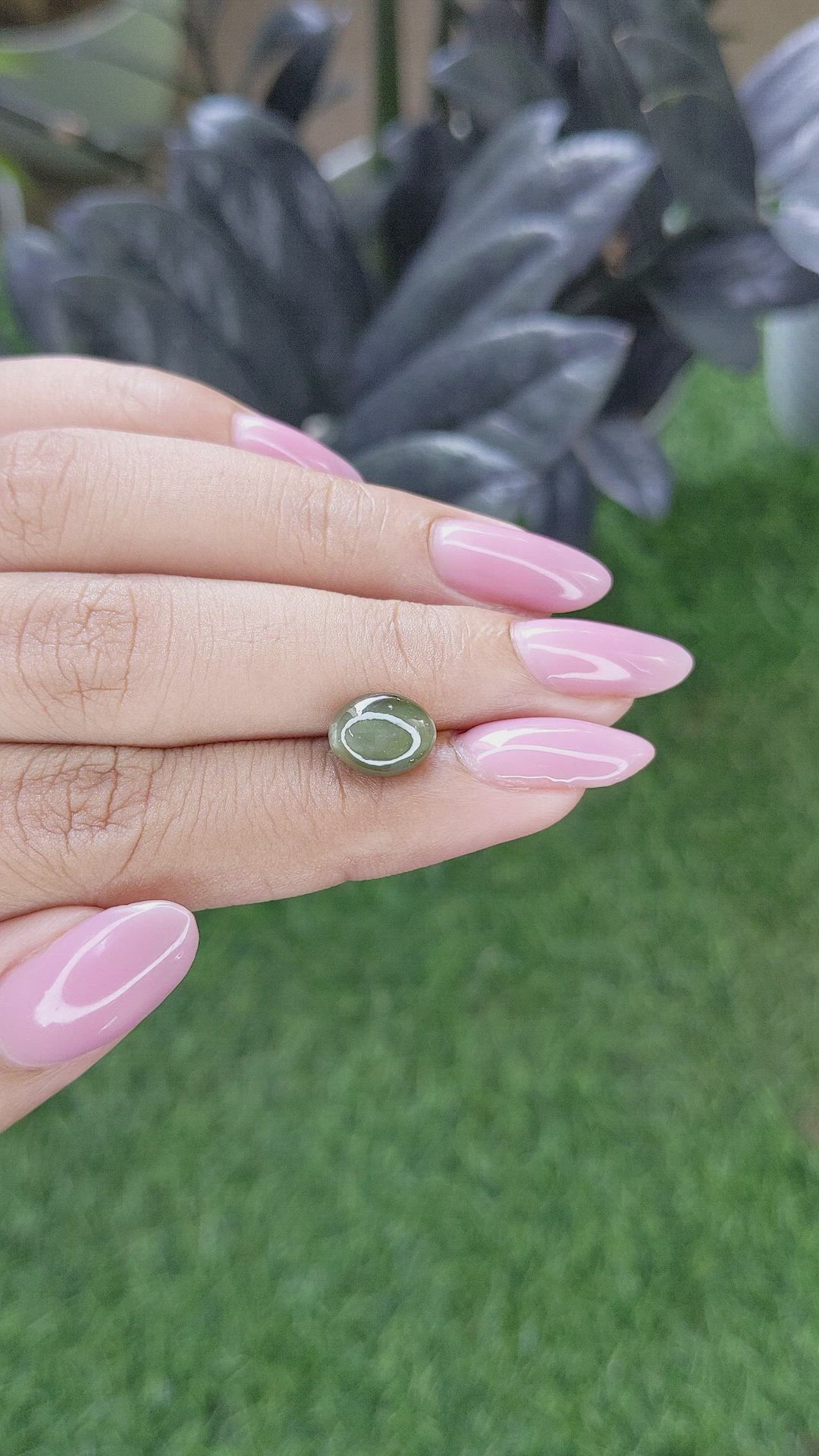 3.49 Ct. Green Cabochon Chrysoberyl from Ceylon (Sri Lanka) Size Video