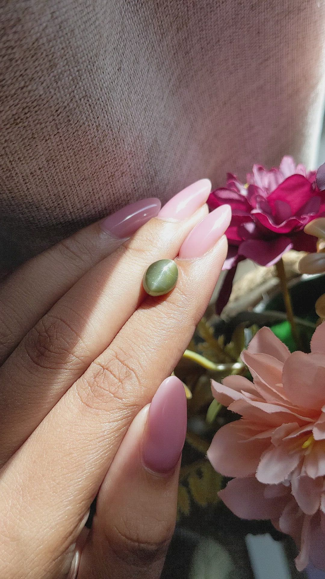 3.49 Ct. Green Cabochon Chrysoberyl from Ceylon (Sri Lanka) Size Video