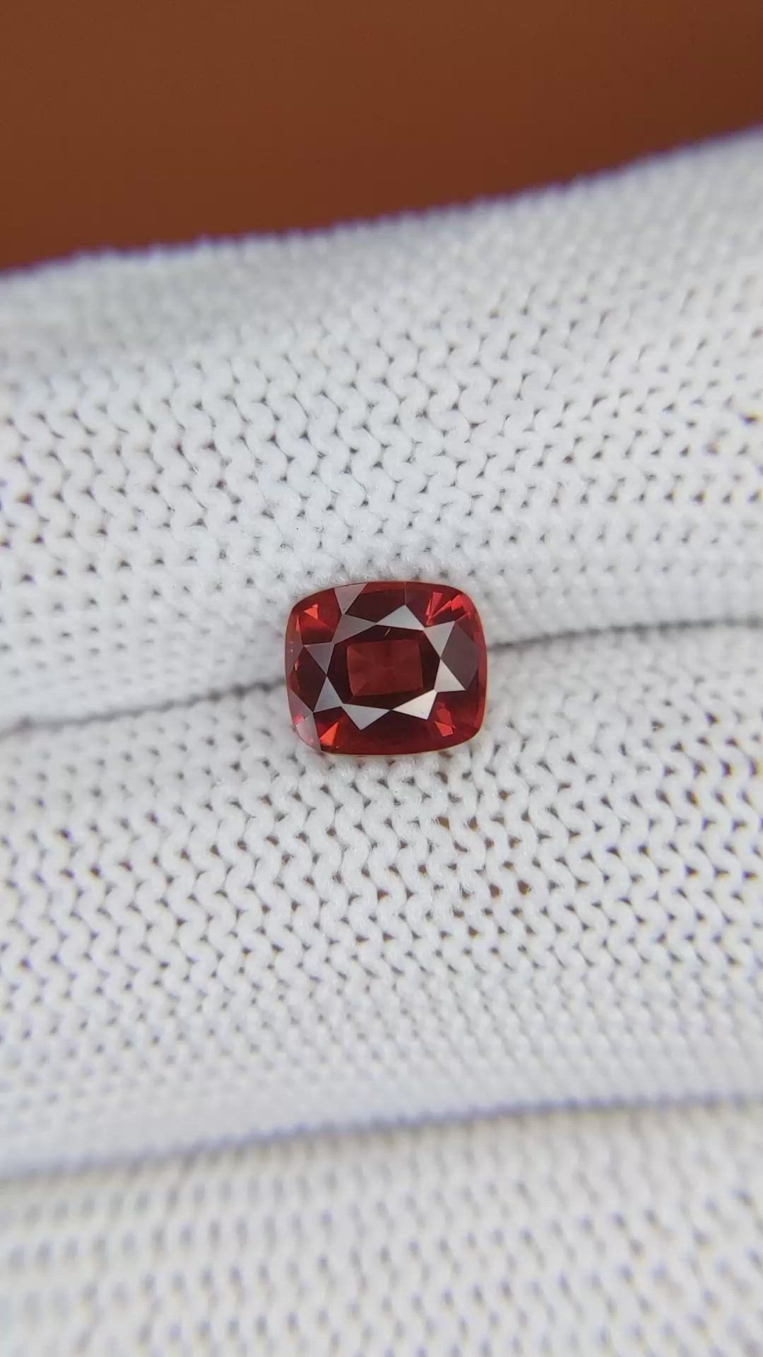 1.72 Ct. Orangish Red Almandine Garnet from Ceylon (Sri Lanka) Size Video