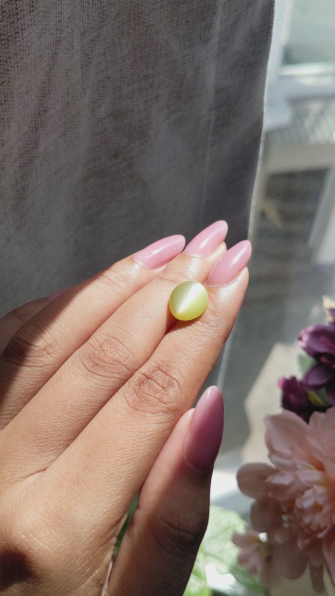 6.10 Ct. Yellowish Green Cabochon Chrysoberyl from Tanzania Size Video