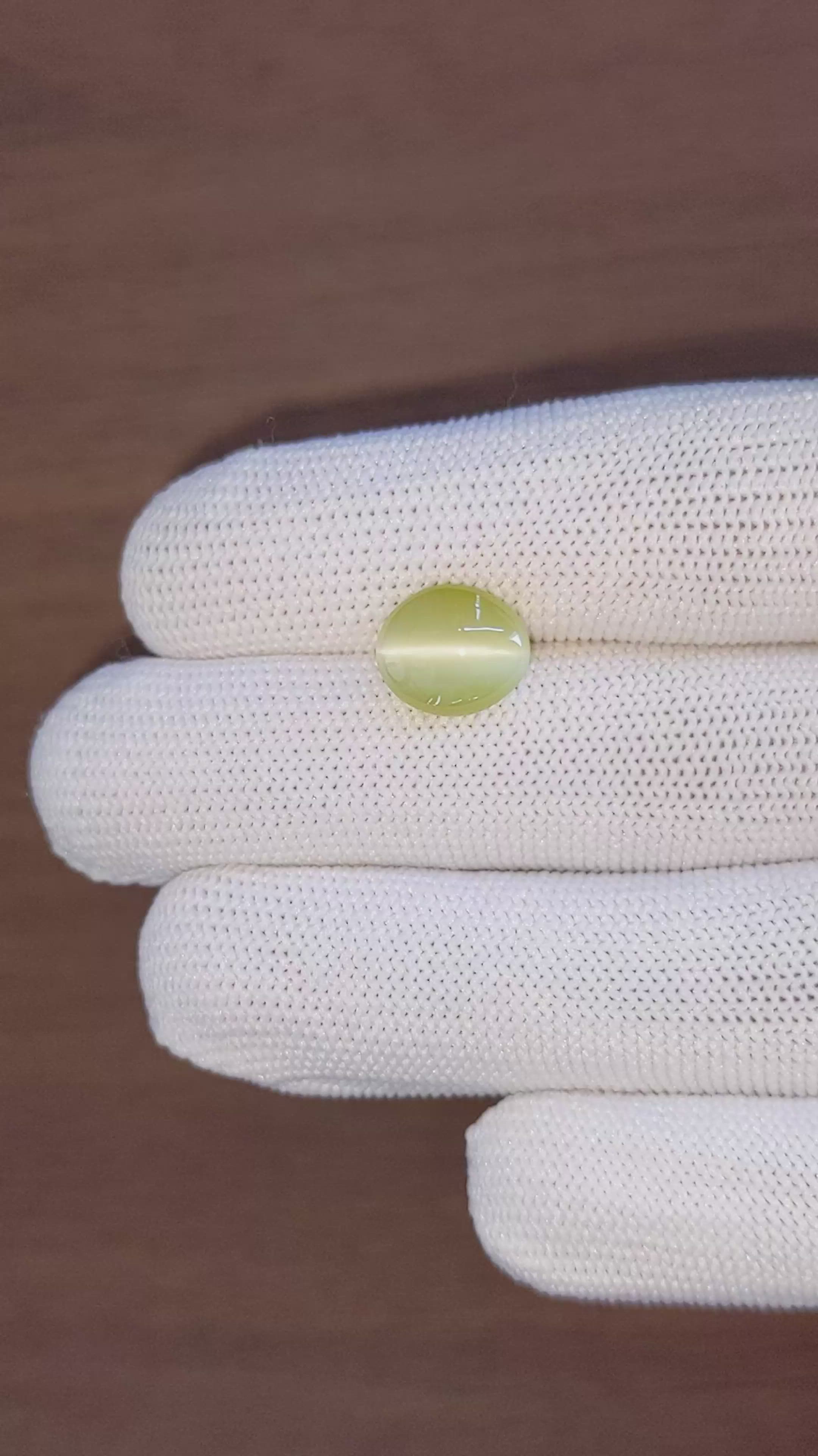6.10 Ct. Yellowish Green Cabochon Chrysoberyl from Tanzania Size Video