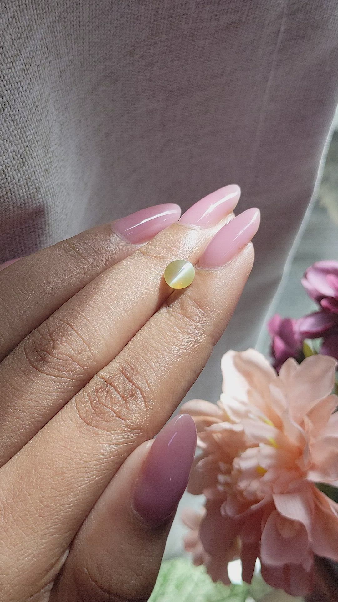 1.30 Ct. Greenish Yellow Cabochon Chrysoberyl from Tanzania Size Video
