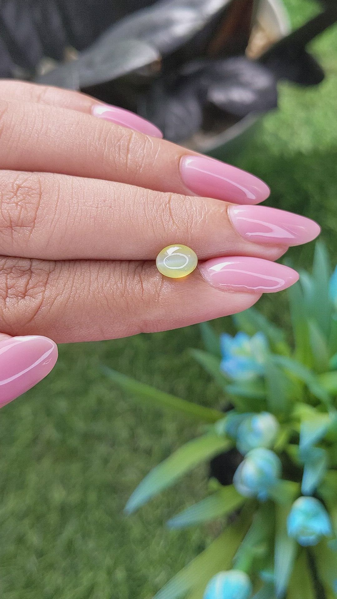 1.63 Ct. Greenish Yellow Cabochon Chrysoberyl from Tanzania Size Video