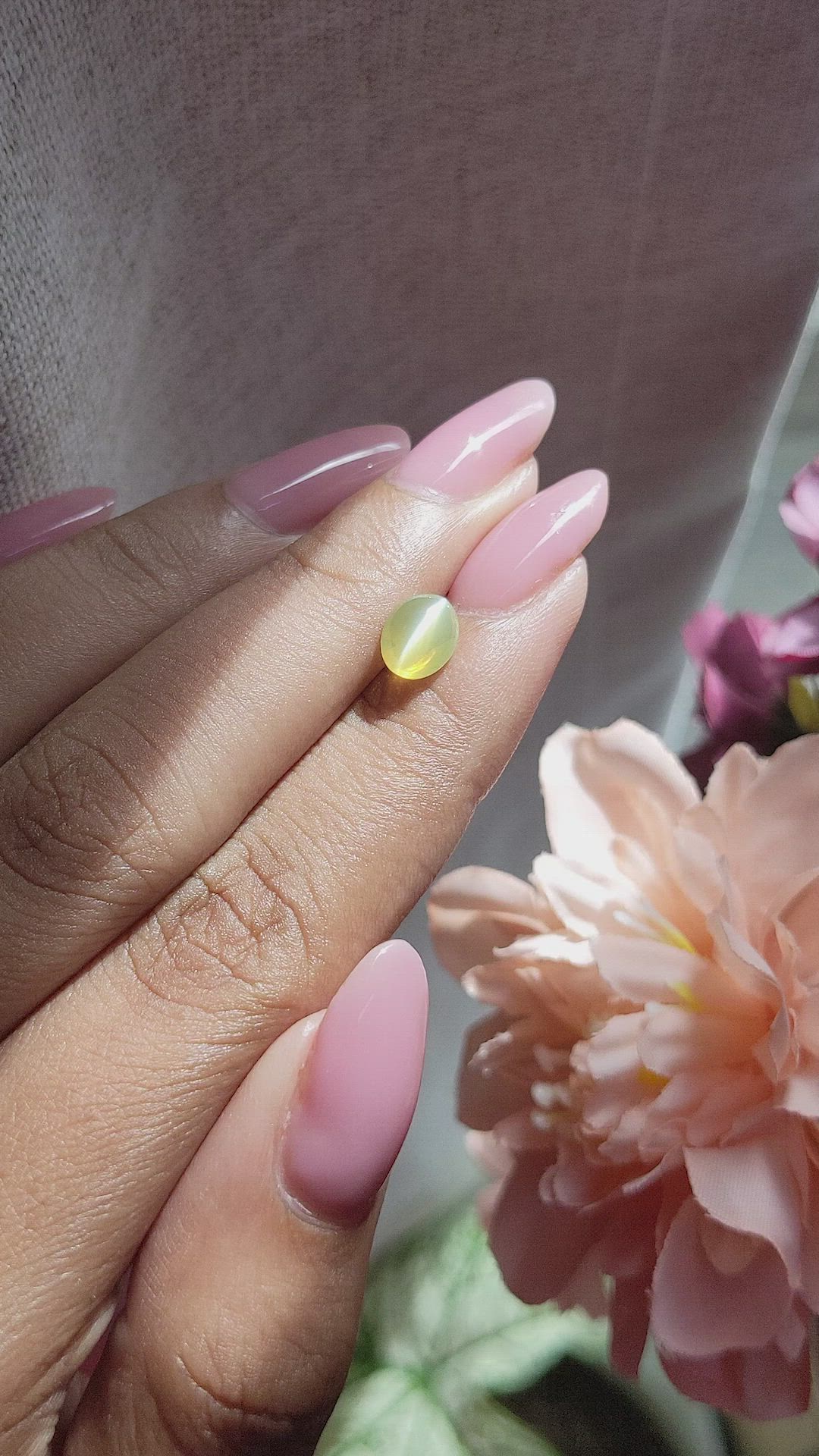 1.63 Ct. Greenish Yellow Cabochon Chrysoberyl from Tanzania Size Video