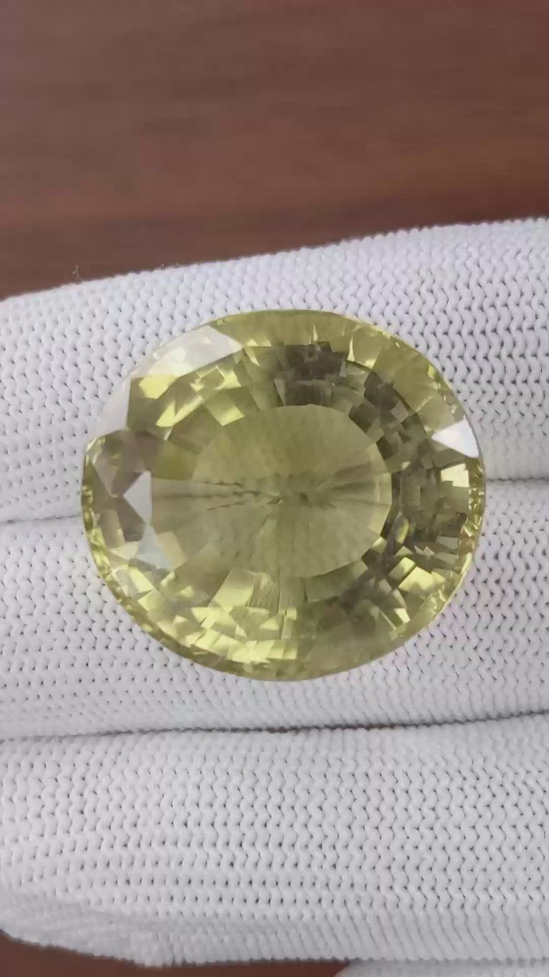 76.16 Ct. Greenish Yellow Citrine from Ceylon (Sri Lanka) Size Video