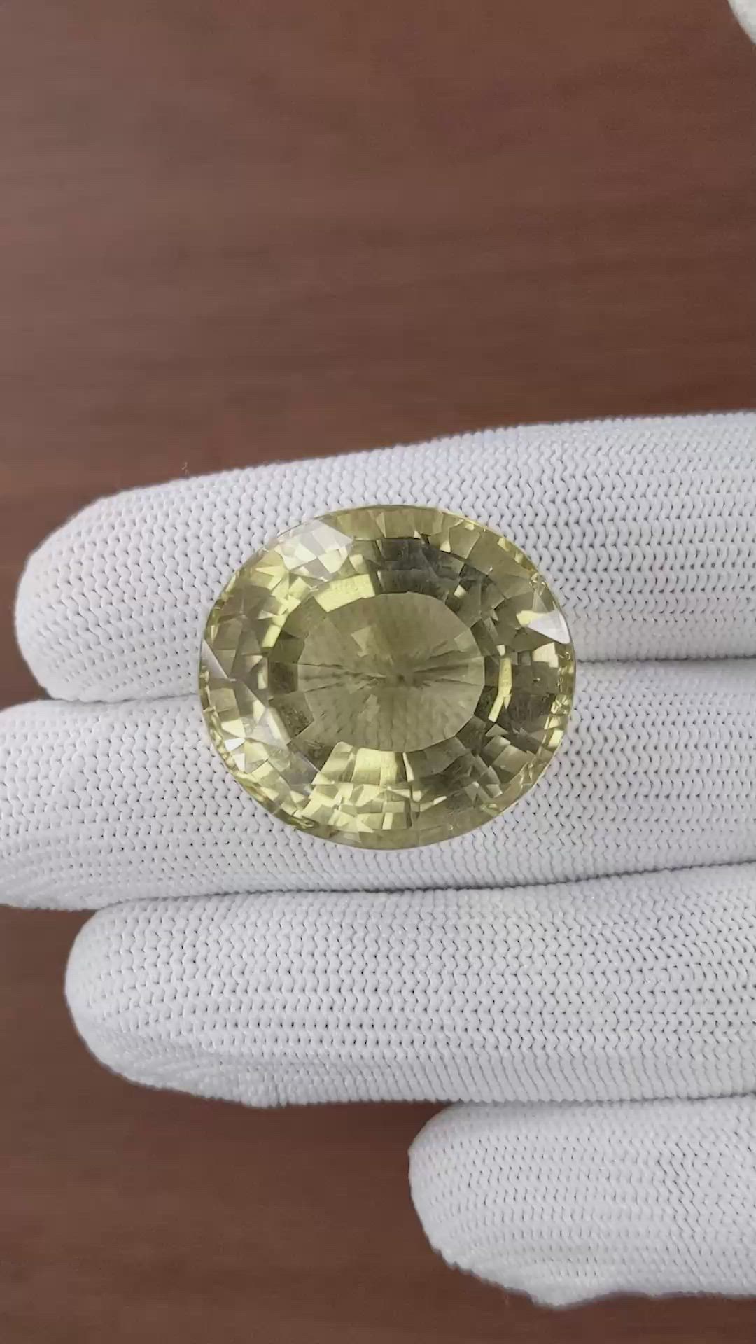 76.16 Ct. Greenish Yellow Citrine from Ceylon (Sri Lanka) Size Video
