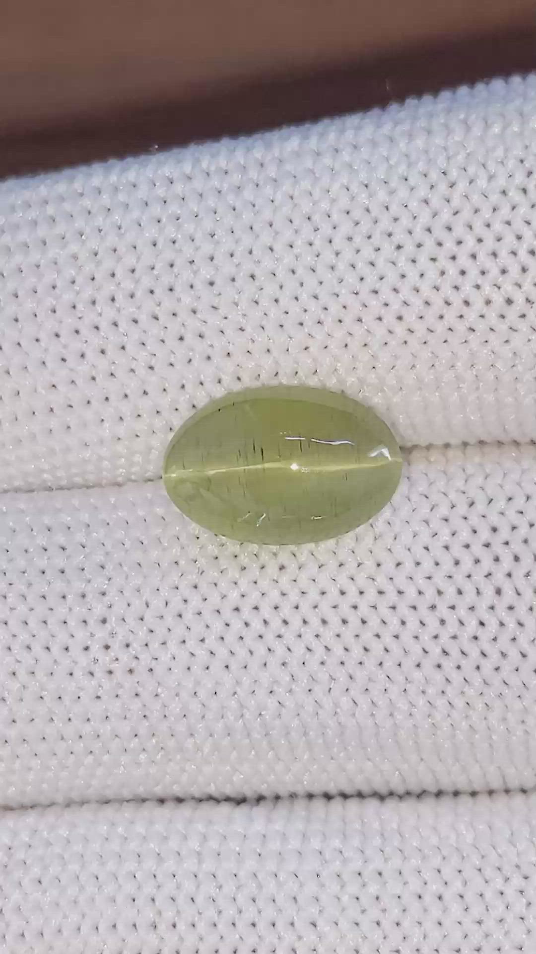 4.89 Ct. Yellowish Green Cabochon Apatite from Ceylon (Sri Lanka) Size Video