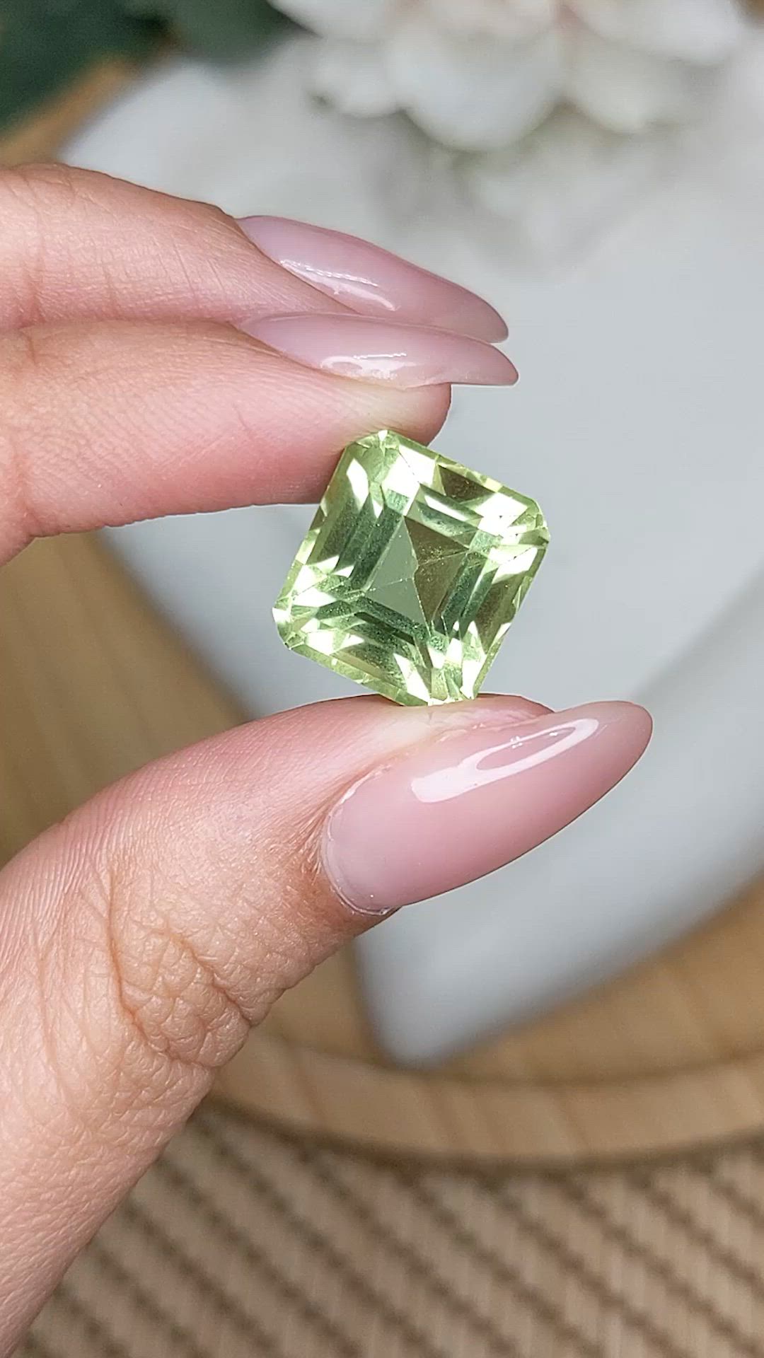 12.14 Ct. Yellowish Green Prasiolite from Brazil Size Video